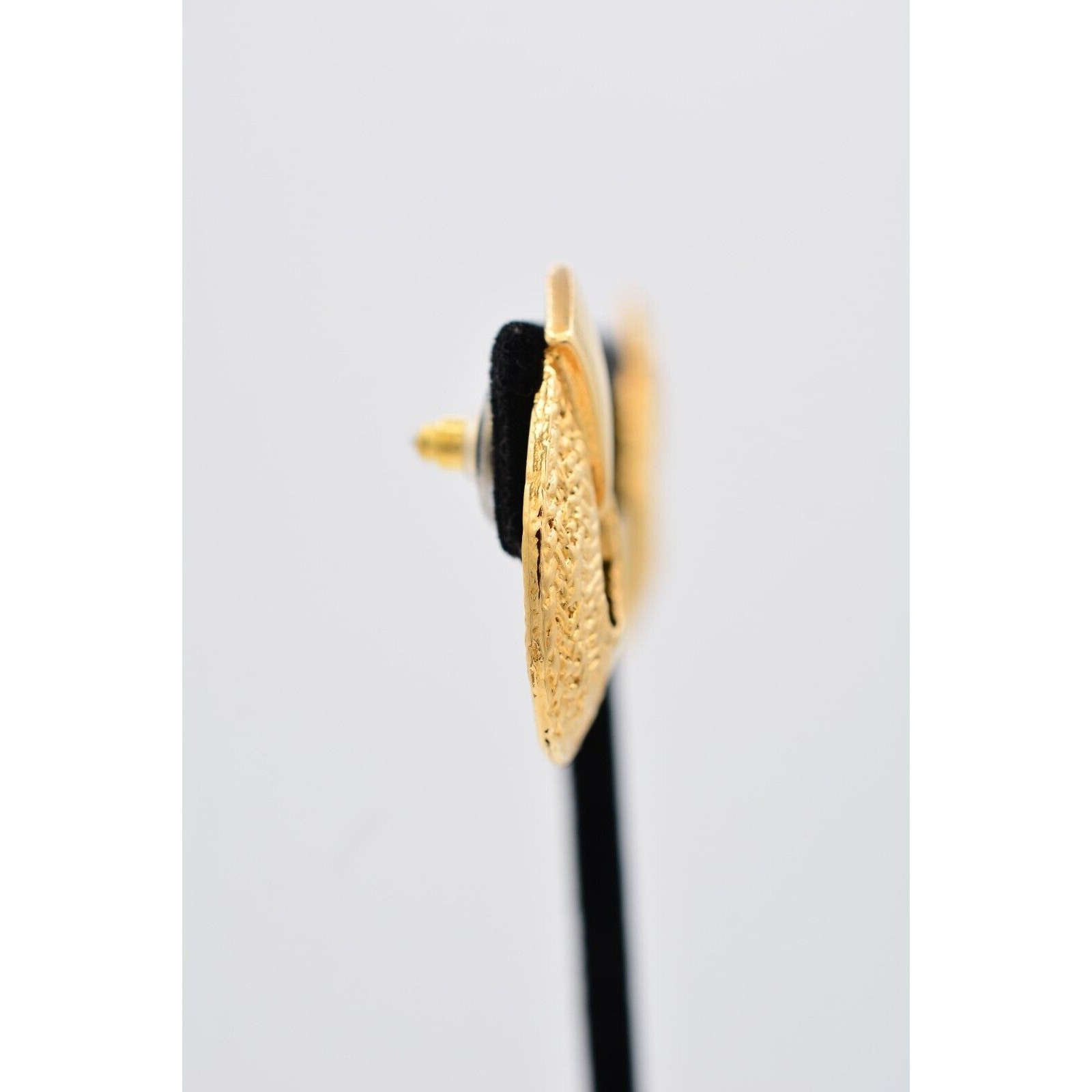 Vintage Pierced Earrings Oval Drop Textured Shiny Gold Tone Dangle 1980s BinAY