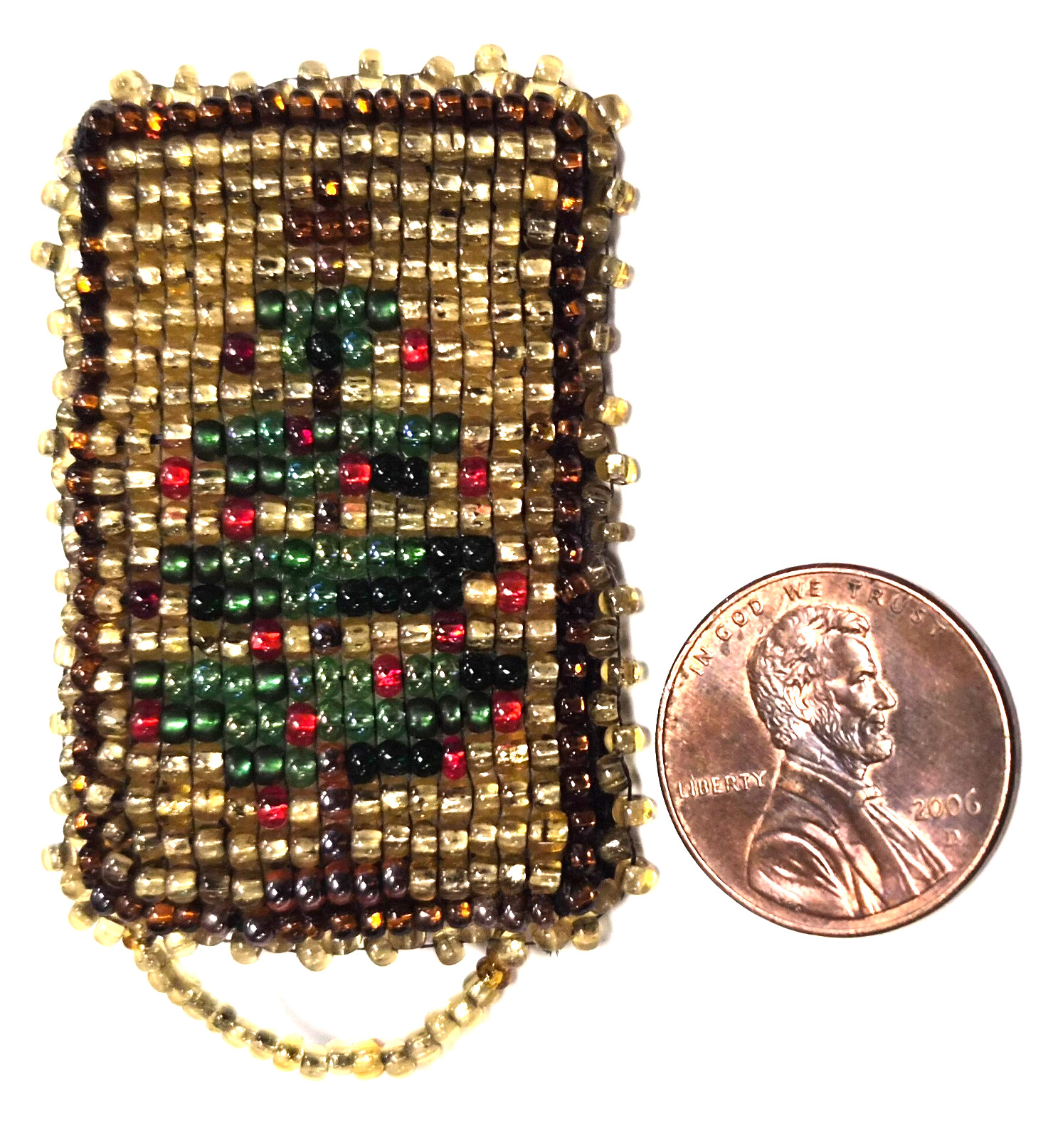 Vintage Handmade Glass Seed Bead Christmas Tree Holiday Pin / Brooch
