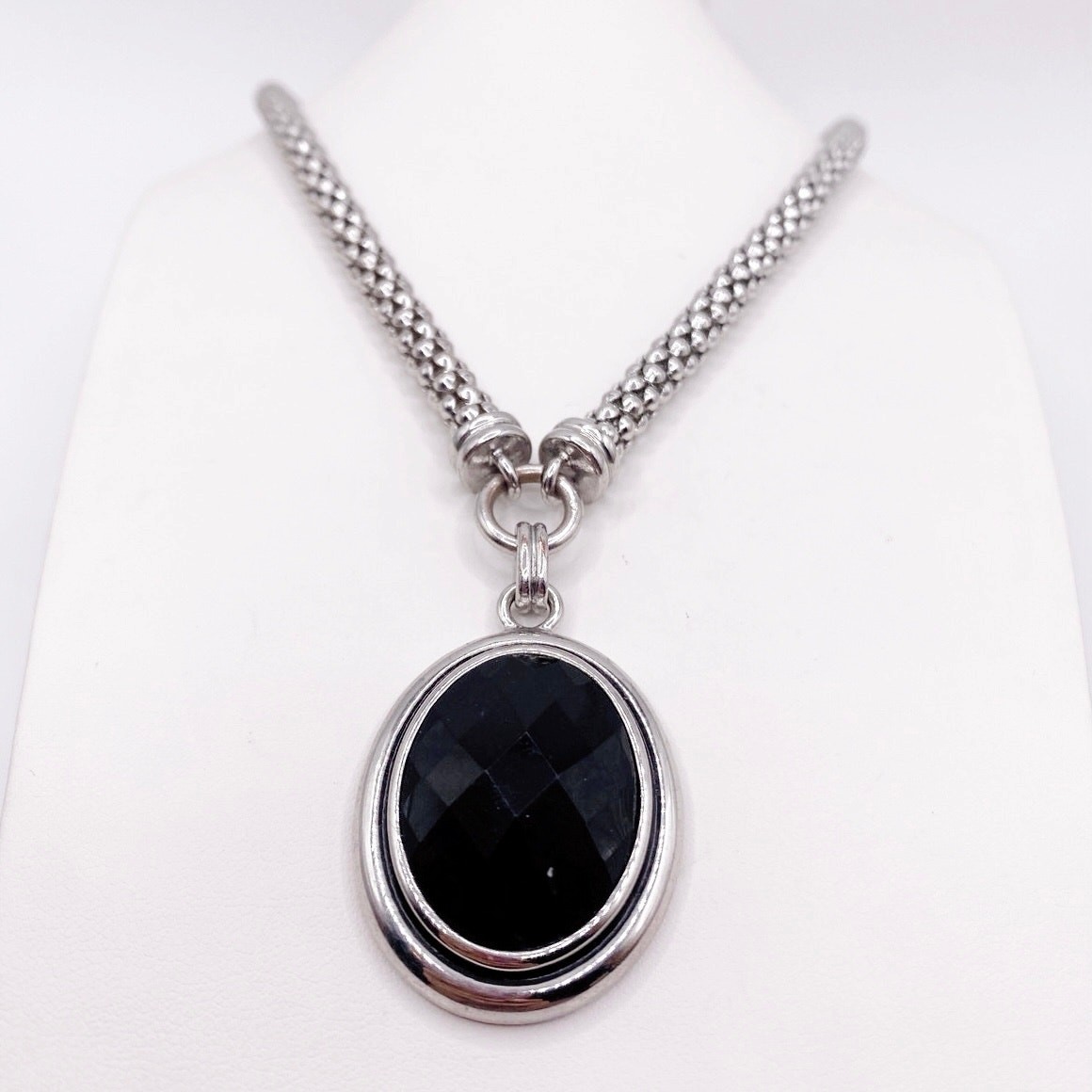 Napier Signed Vintage Necklace 22” Long Black Lucite Pendant