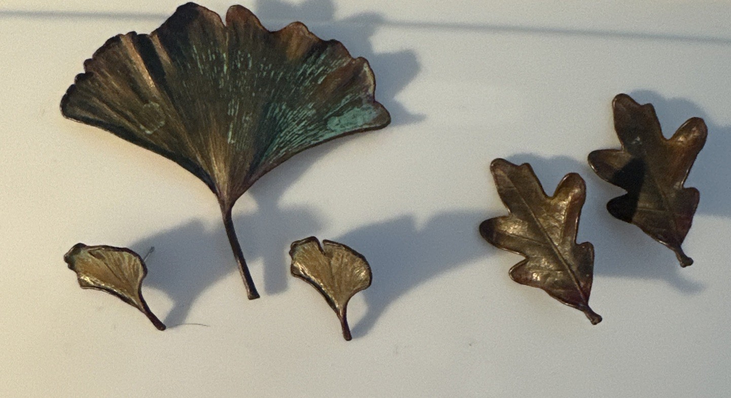 Vintage Nature’s Creations Jewelry Ginkgo Leaf Pin /pendant And 2 Pair Earrings