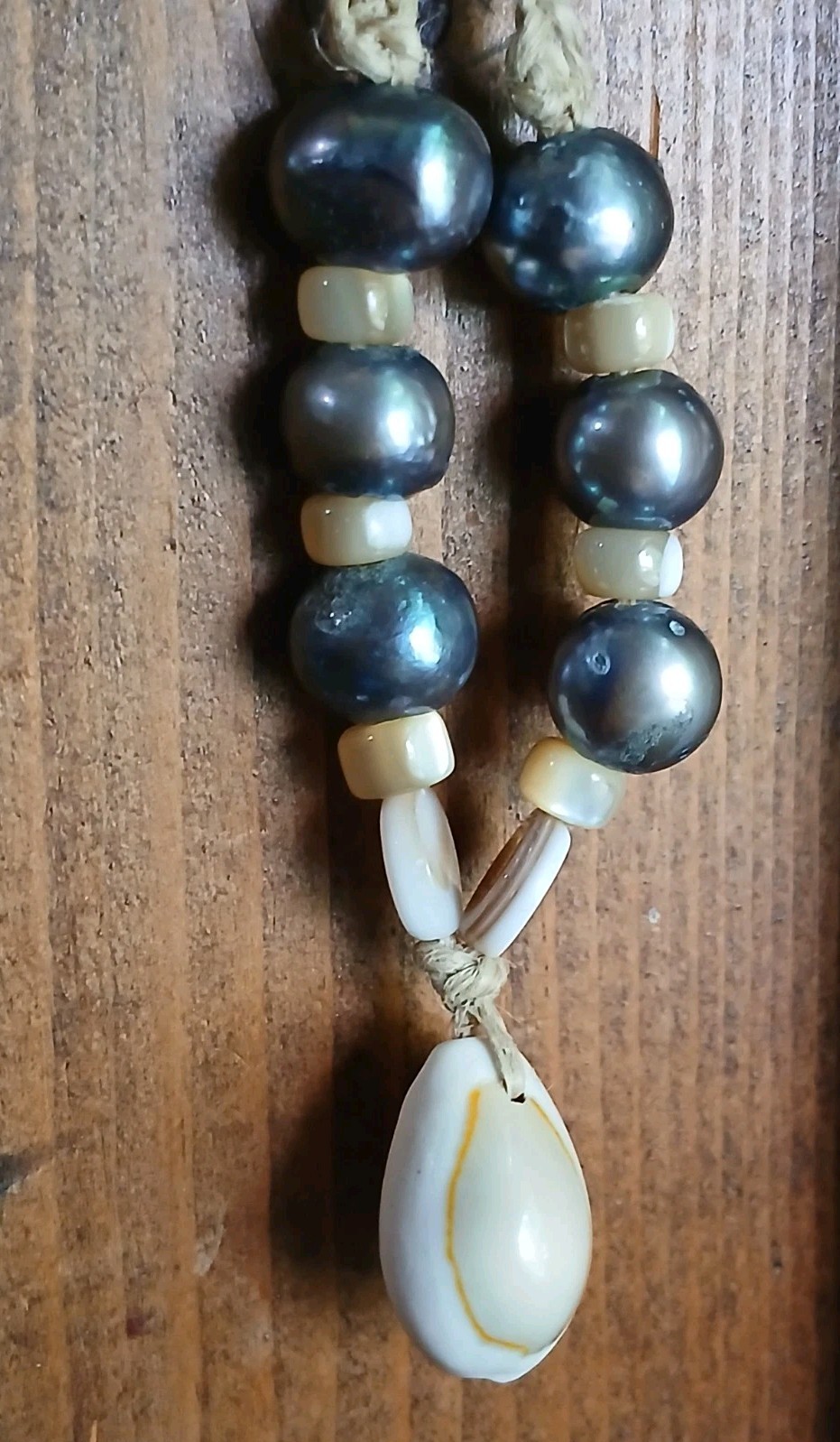 Blue Pearl Ocean Shell Necklace Hemp Cord Hippie Boho Travel Beach Wear