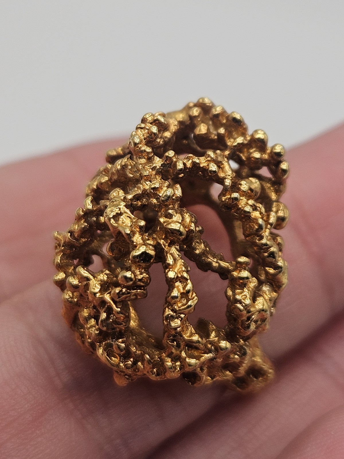 Vintage Modernist Brutalist Gold Tone Finish Over Brass Chunky Ring Size 6