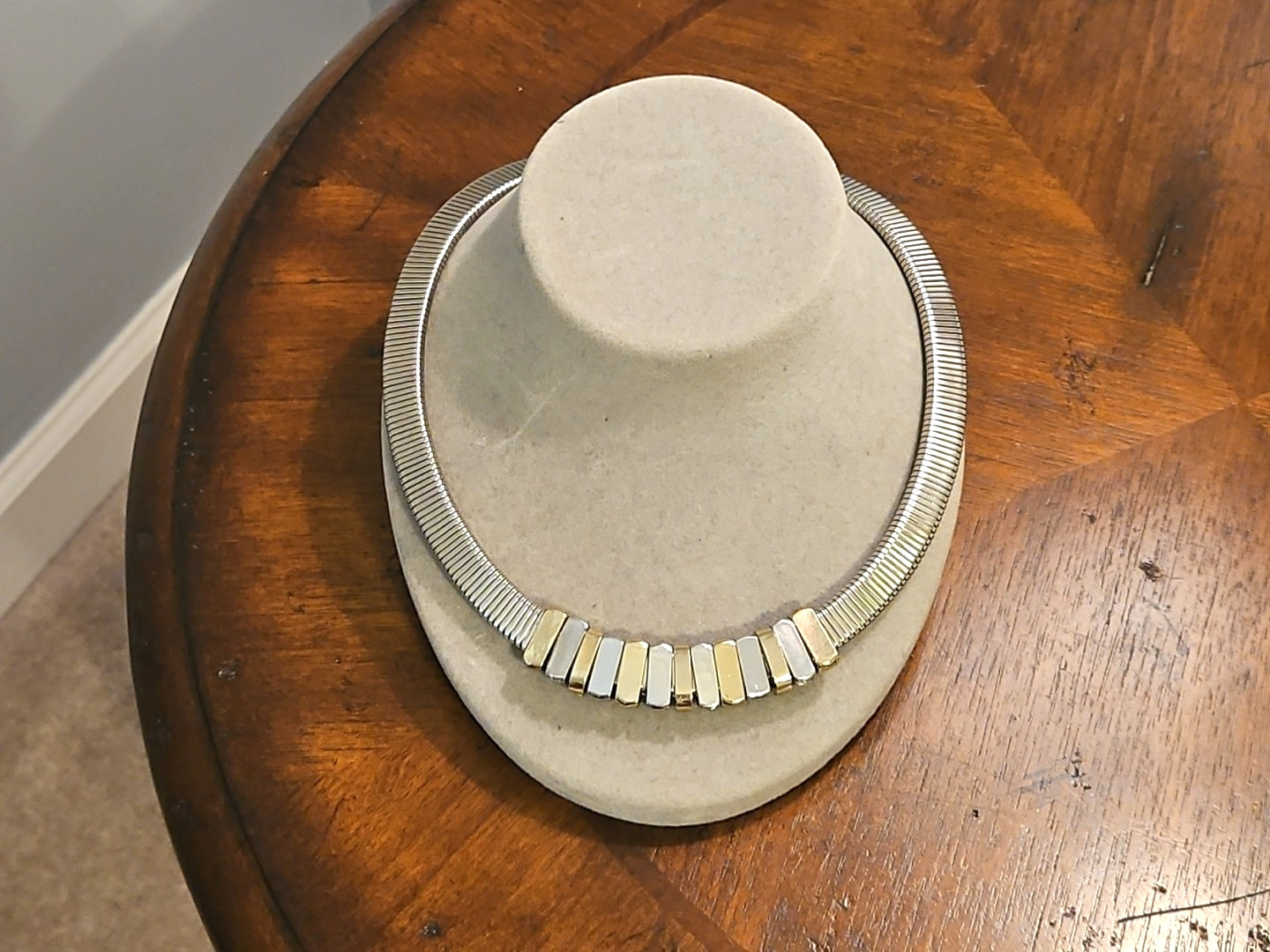 Vintage 1980s Two Tone Gold & Silver Chunky Collar Choker Necklace REVERSIBLE