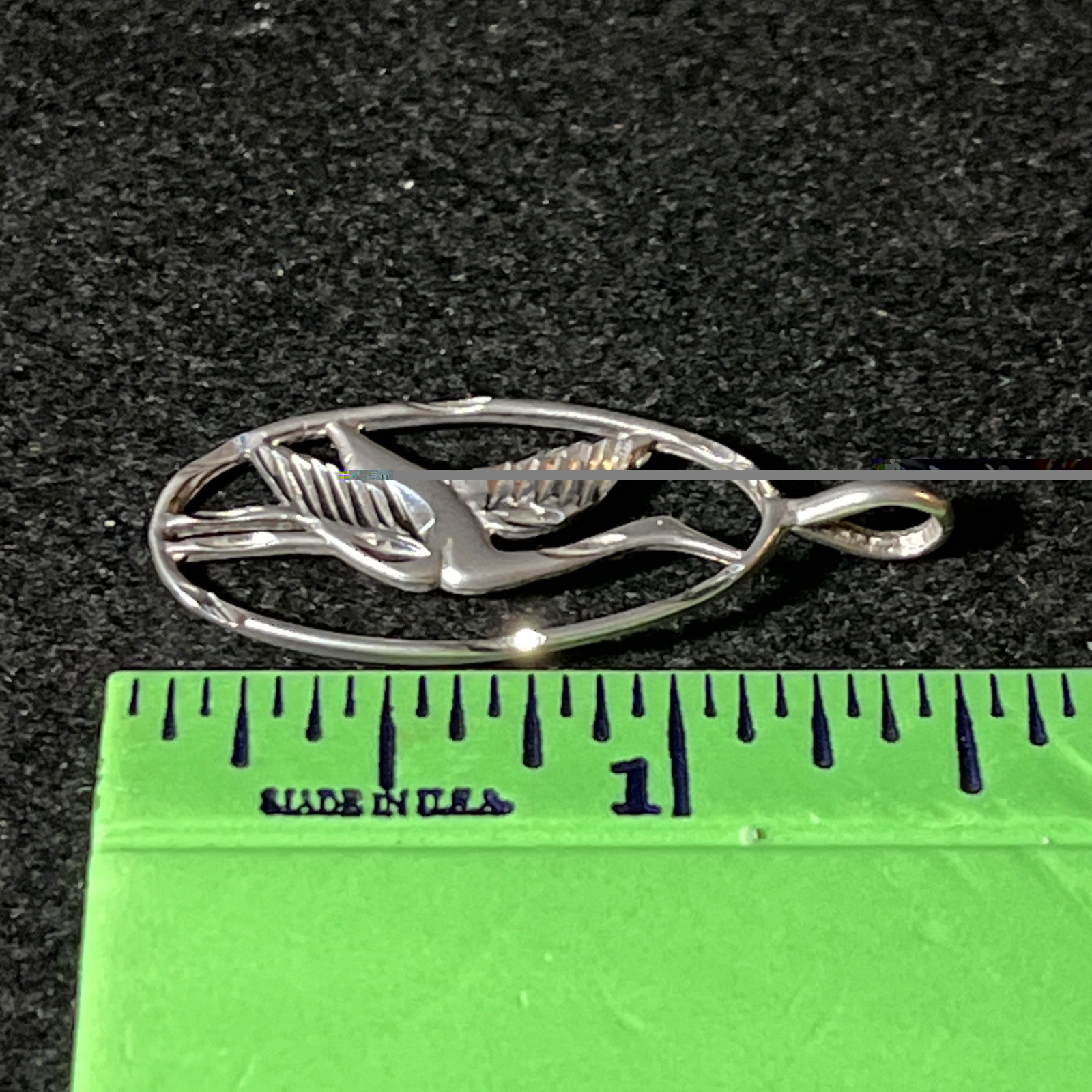 Vintage Egret Crane Heron Bird 925 Sterling Silver Pendant Bird Diamond cut