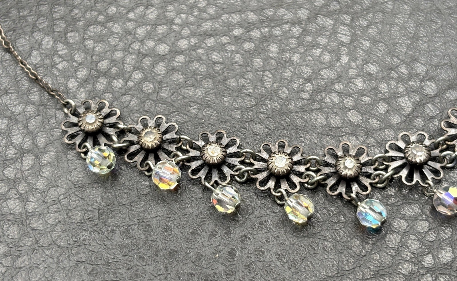 Liz Palacios Flower Bib Necklace Festoon Aurora Crystal Beads Vintage Style