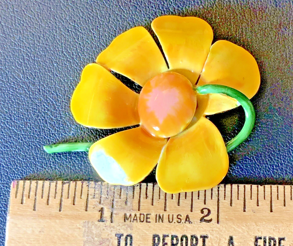 Vintage Signed Original by Robert Enamel Yellow Flower Brooch 1960’s