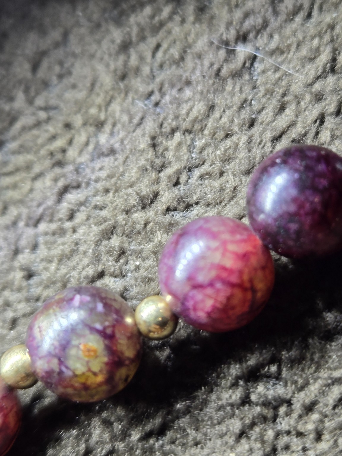 Dragon Vein Agate Bead W/ Cloisonne Enamel Pendant Necklace 18″ Sterling Clasp