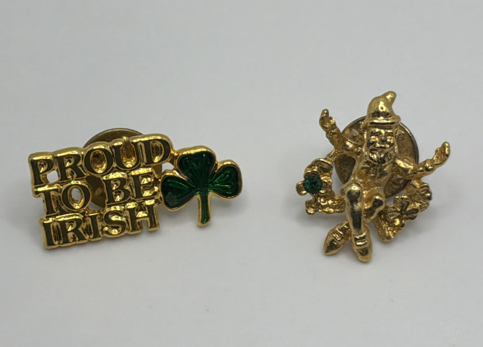 Vintage Clover St Patricks Day Pins Leprechaun Gold Tone Enamel Faux Pearl Lot 6