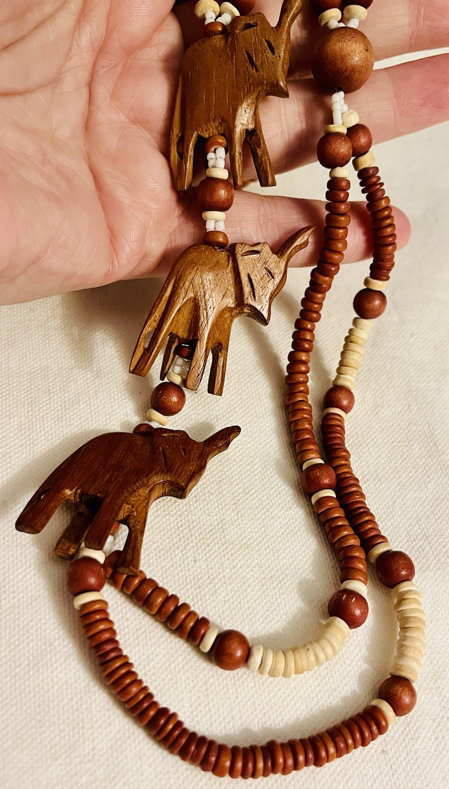 Lot 2 Vintage Estate Necklaces African Safari Elephants Tribal MOP Necklace