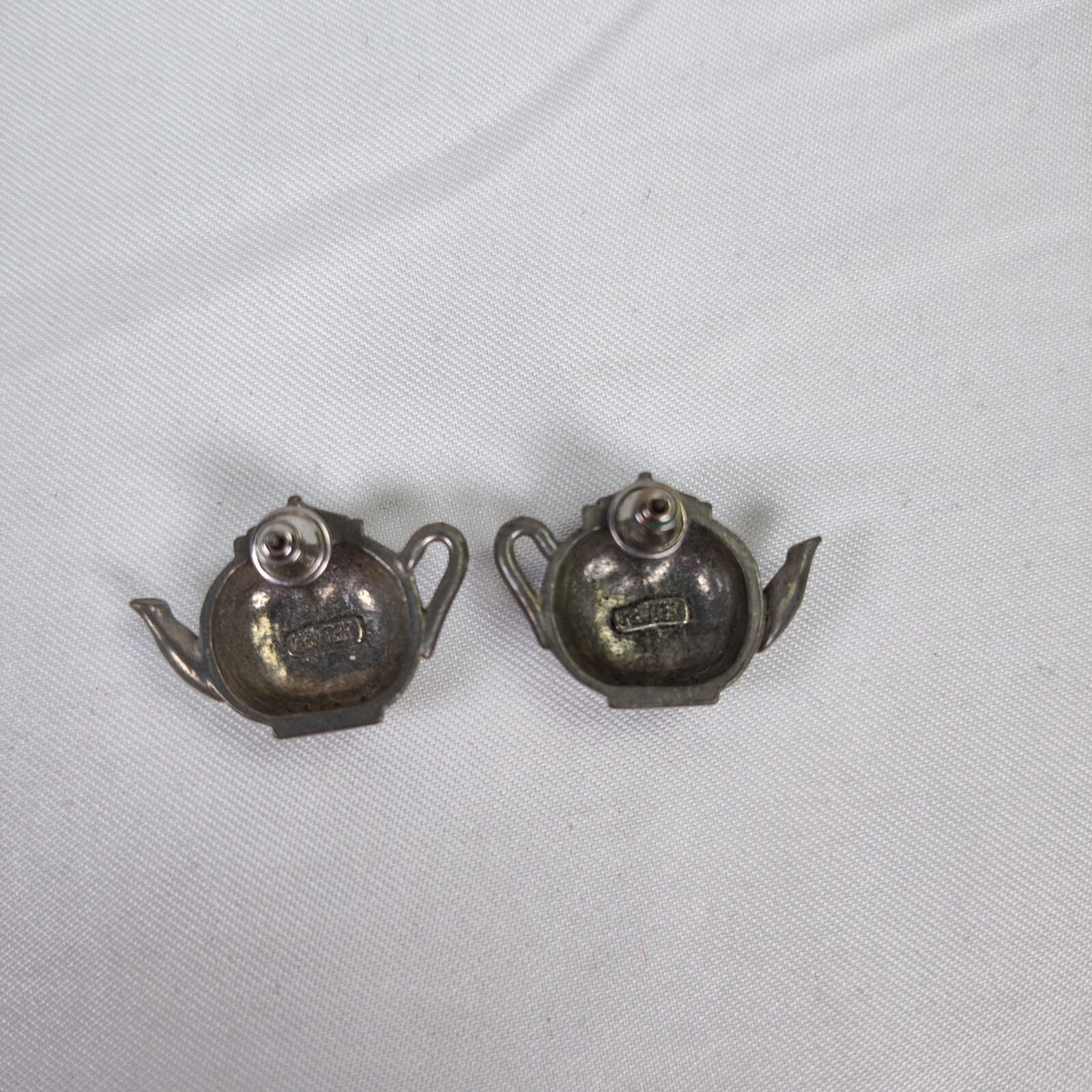 Jim Clift Pewter Tea Pot Charm Bracelet and Earrings Set Toggle Clasp