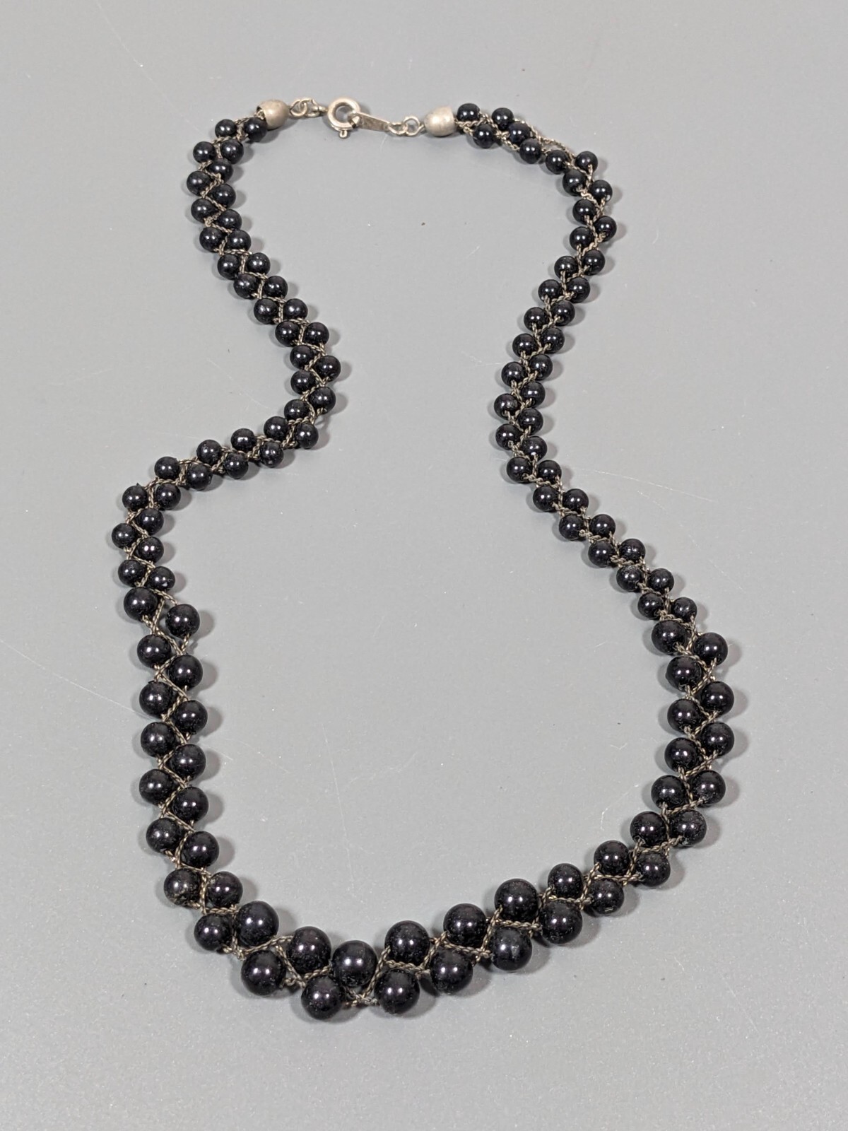 Vintage Black Bead Silver Tone Multi Chain Braided Necklace 17.5 in
