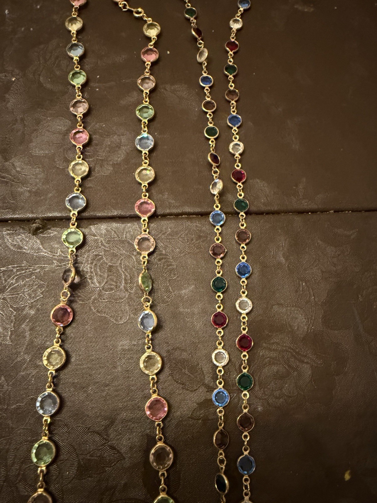 Vintage Faceted Austrian Crystal Window Necklace Bezel Soft Pastels Lot 2