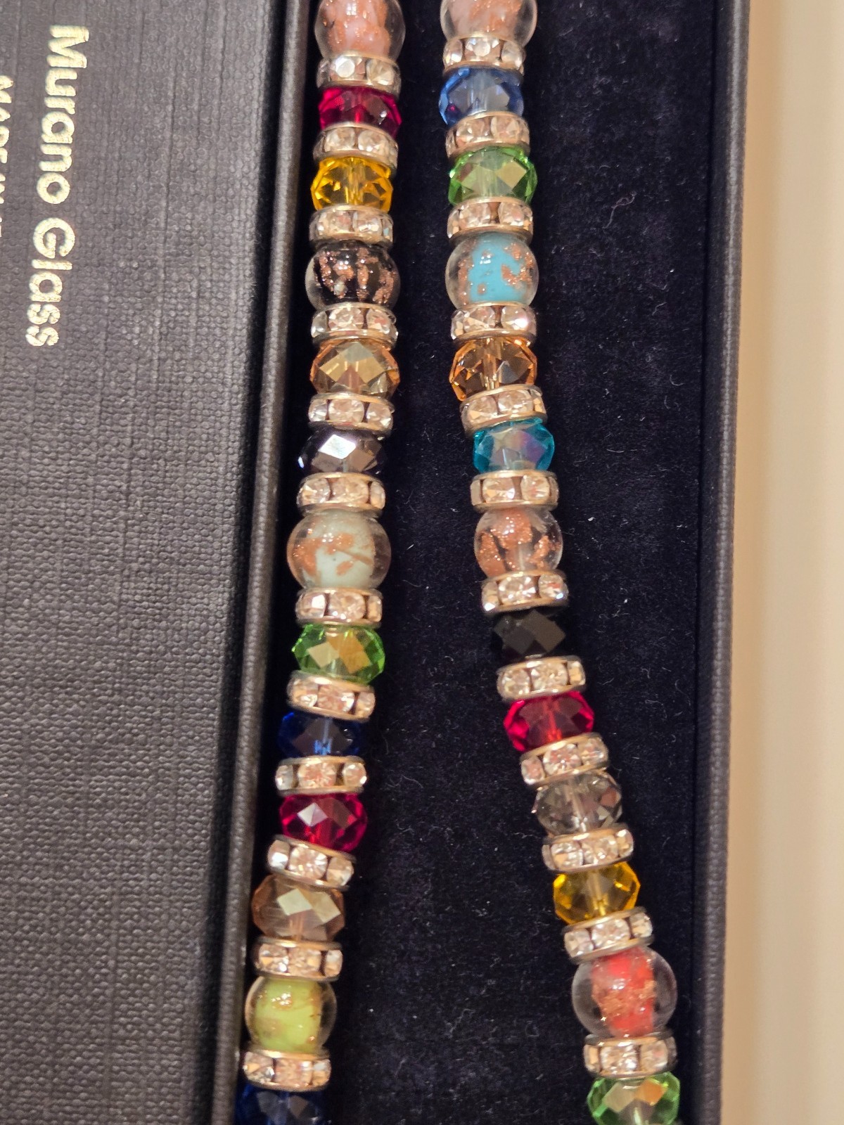 murano glass bead necklace from Italy new multicolor 19″