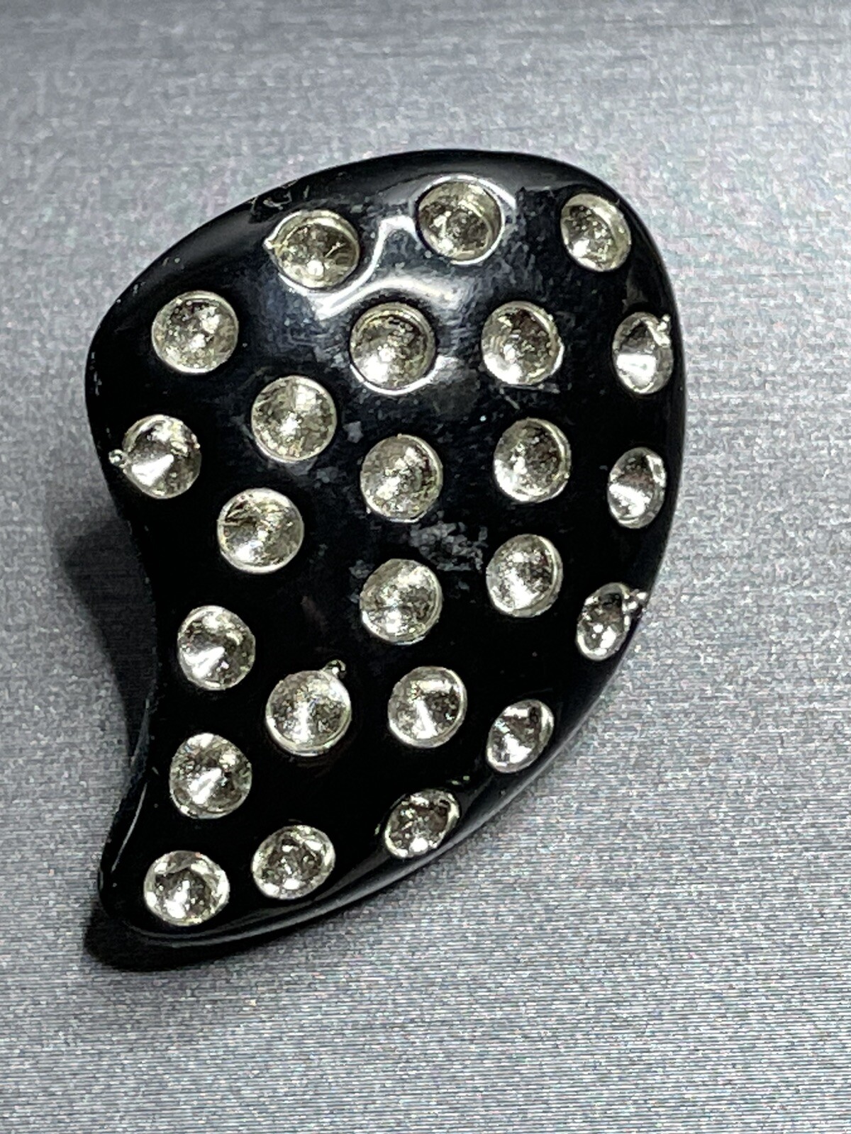 Vintage Rhinestones Flush Set In Black Resin Geometric Post Earrings 1950’s