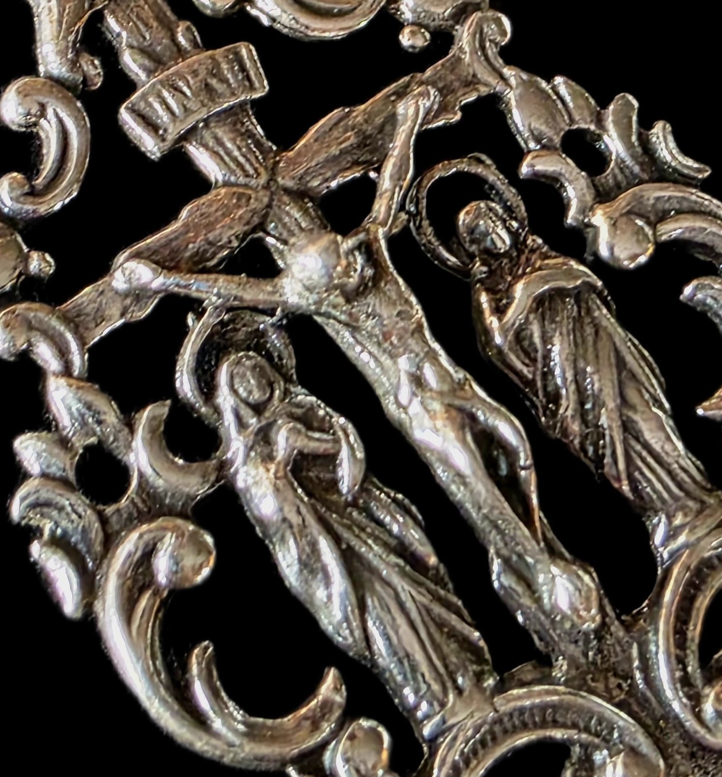Fine Antique 19Th Century Silver Calvary Virgin Mary Jesus Pendant C 1875