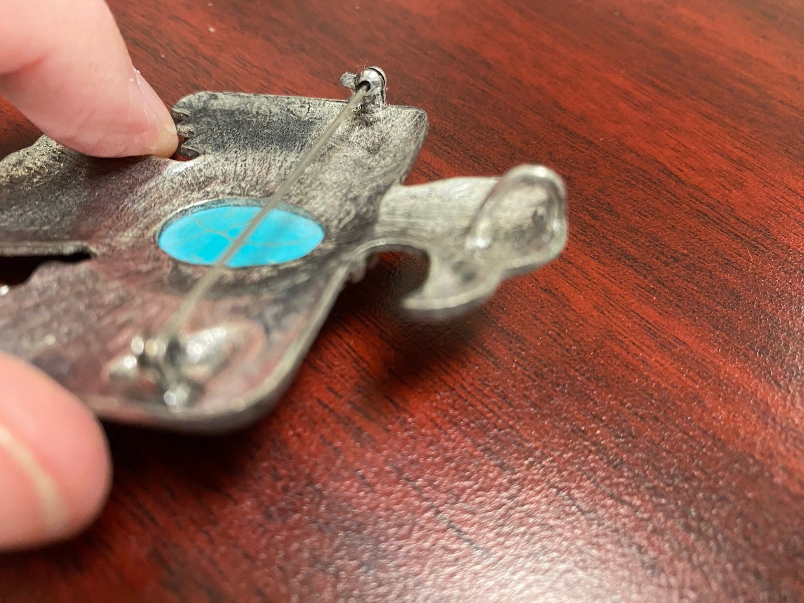 Silver Tone Southwest Style Thunderbird Pendant/Brooch Earrings Faux Turquoise