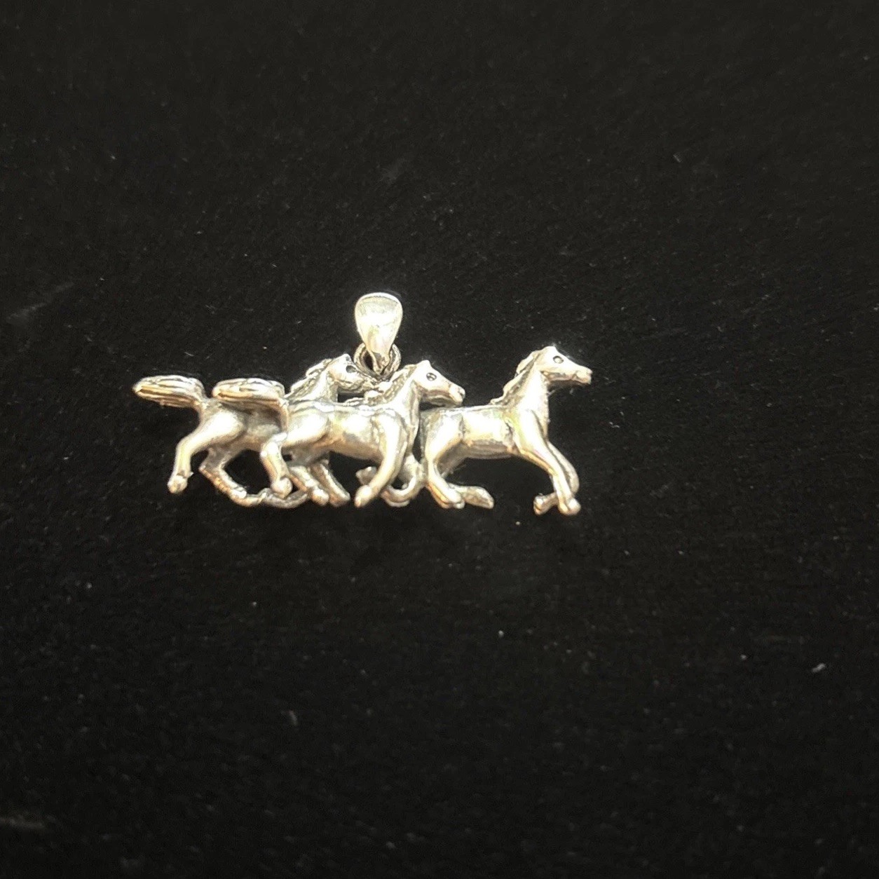 Vintage 925 Sterling Silver Running Horses Pendant 3D