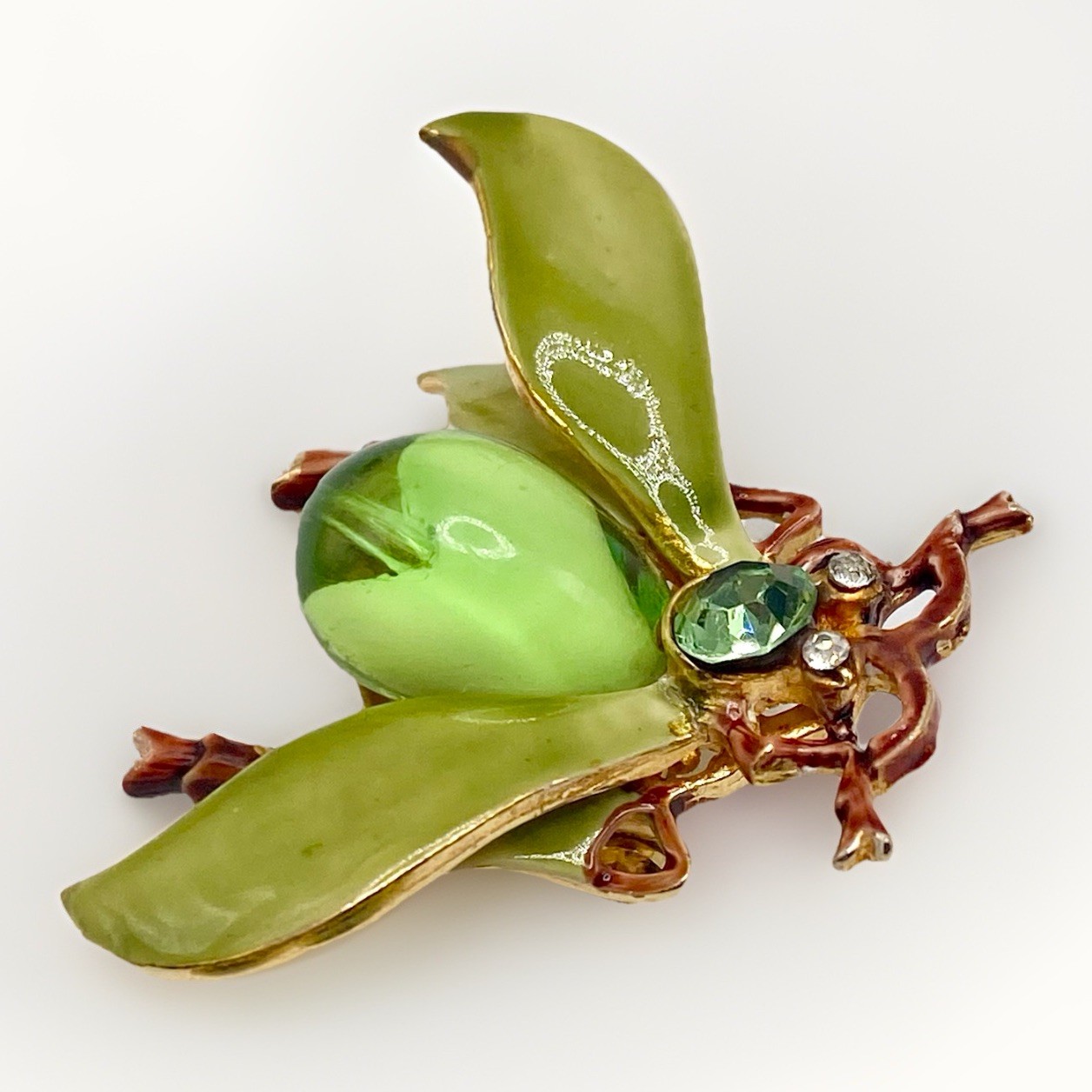 Original By Robert Green Insect Brooch Signed Enamel Rhinestone Bug Pin Vintage
