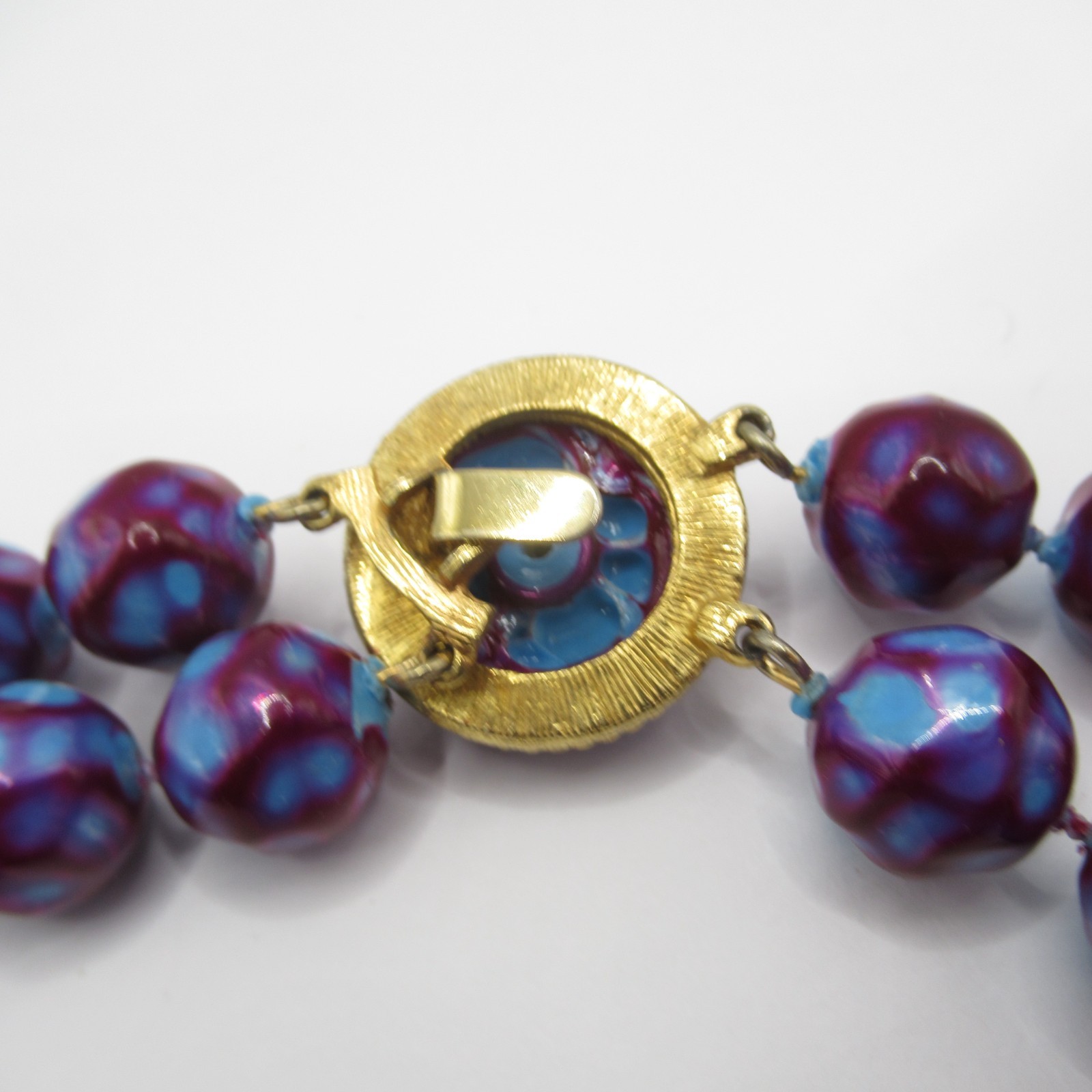 Purple and Blue Plastic Beaded Necklace Vintage Double Strand MCM
