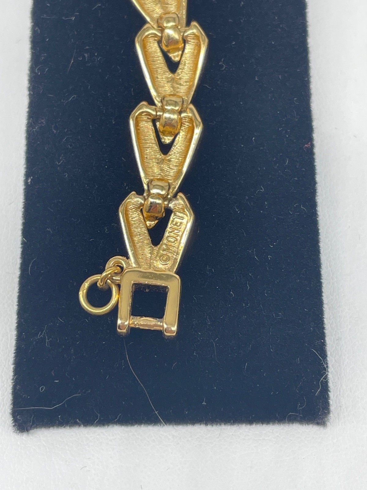 Vintage Monet Gold-Tone Chevron Link Bracelet Fold-Over Clasp Safety Chain EUC