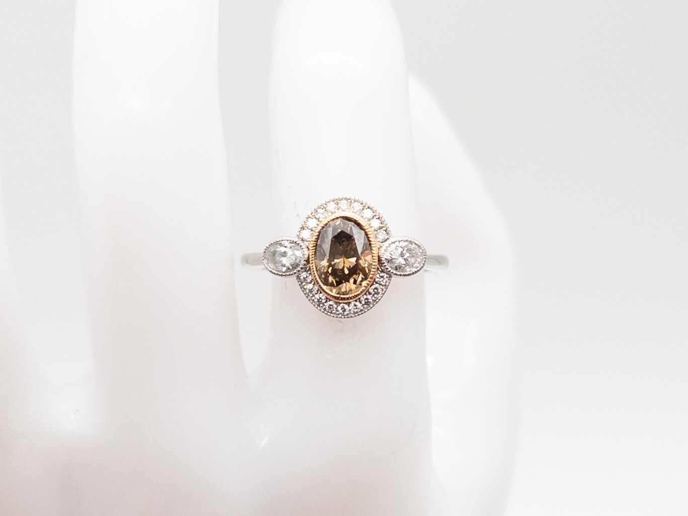 $6000 1.50ct VVS Champagne Natural & VS G OVAL CUT Diamond Platinum HALO Ring 6g