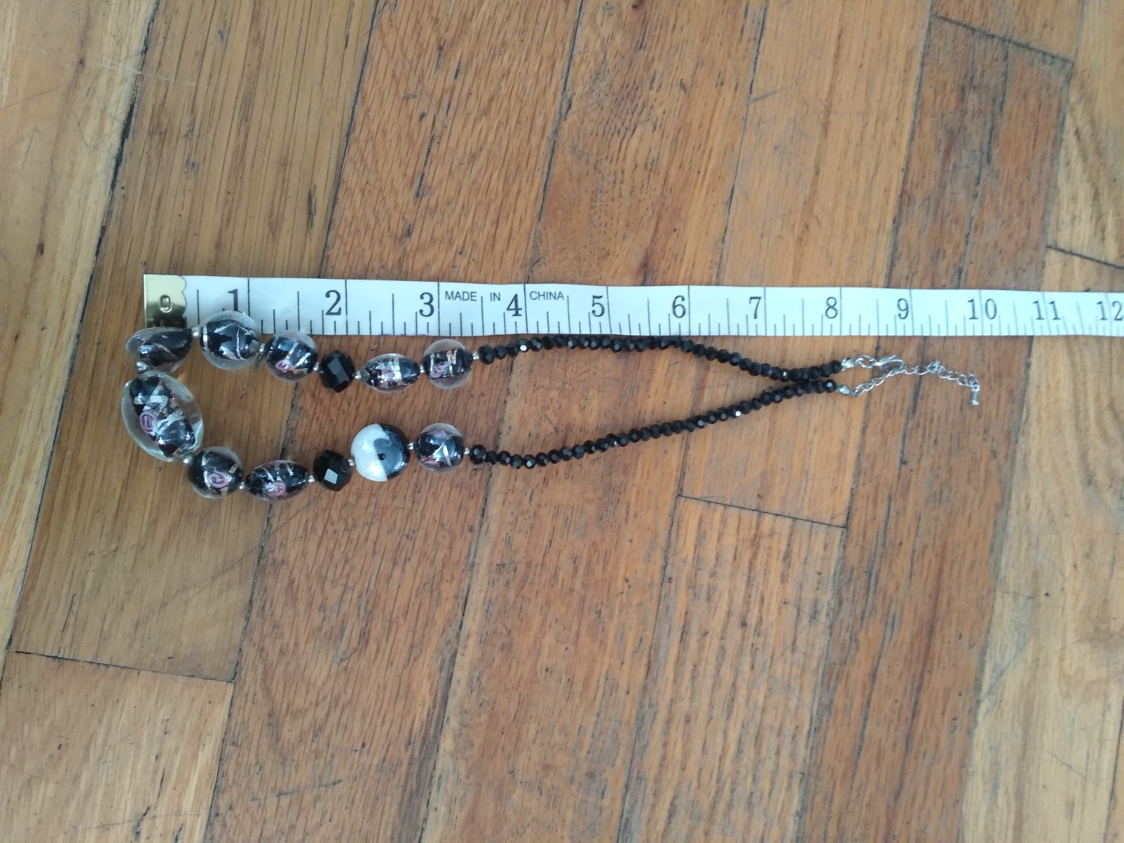 Vintage Foil Glass Rose Beaded Necklace 18 Inches Murano Style