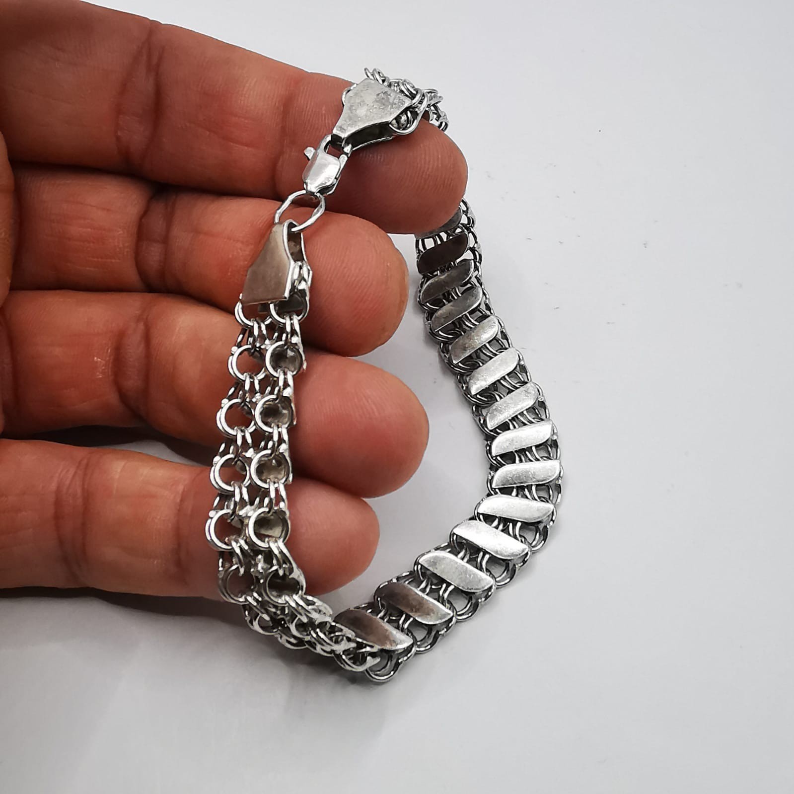 Vintage 925 Sterling Silver Bracelet 18.39g Handmade 7.28 Inches 1cm Wide