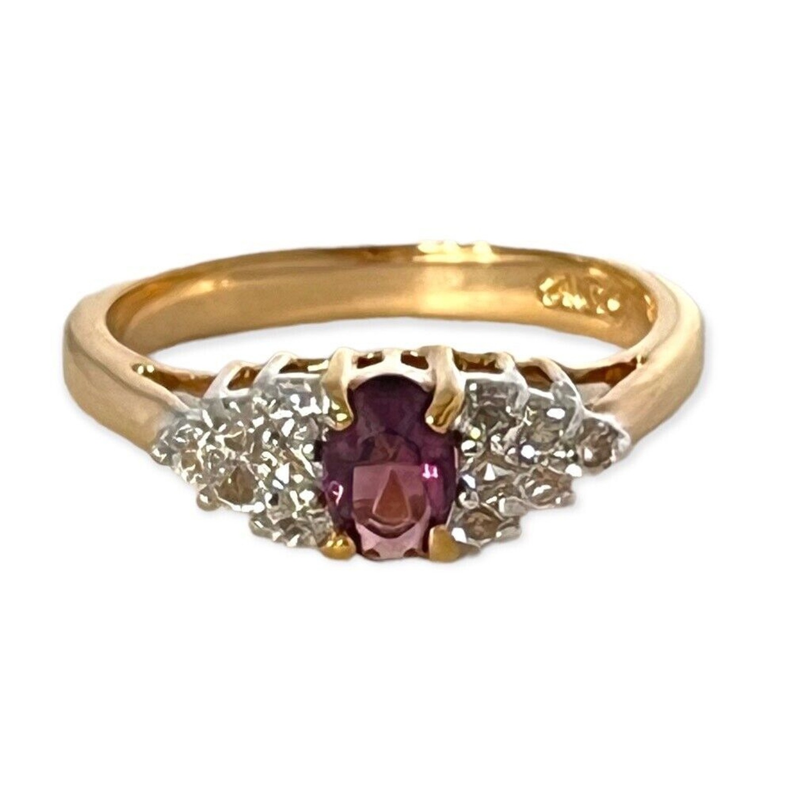 Vintage 1970s Ring Size 7 Purple CZ Cluster Prong Set Gold Plated – 14Z