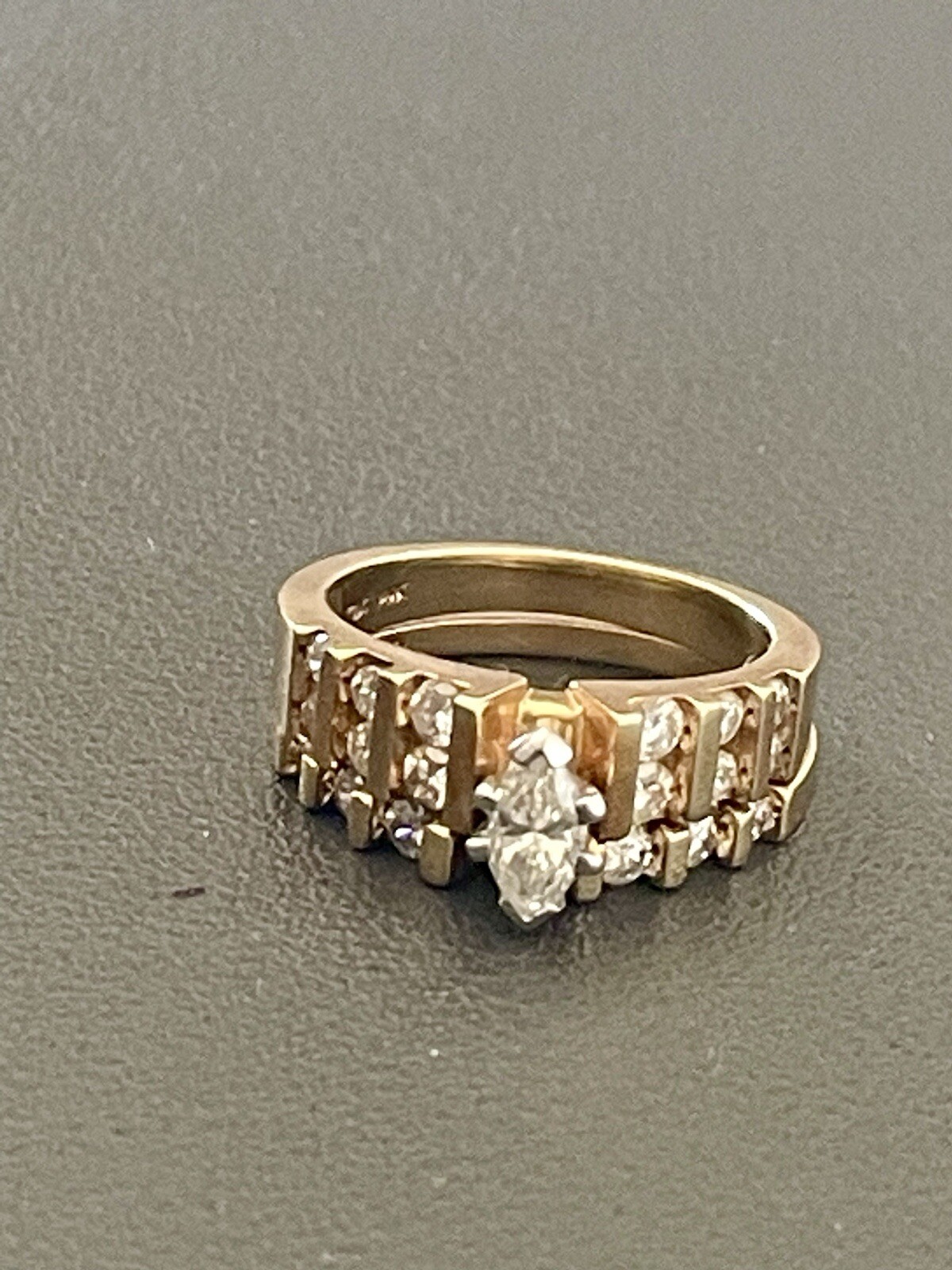 14KT Y/Gold 1.02CTW Diamond Engagement Ring & Diamond Band Set. Size 6.25(S280)