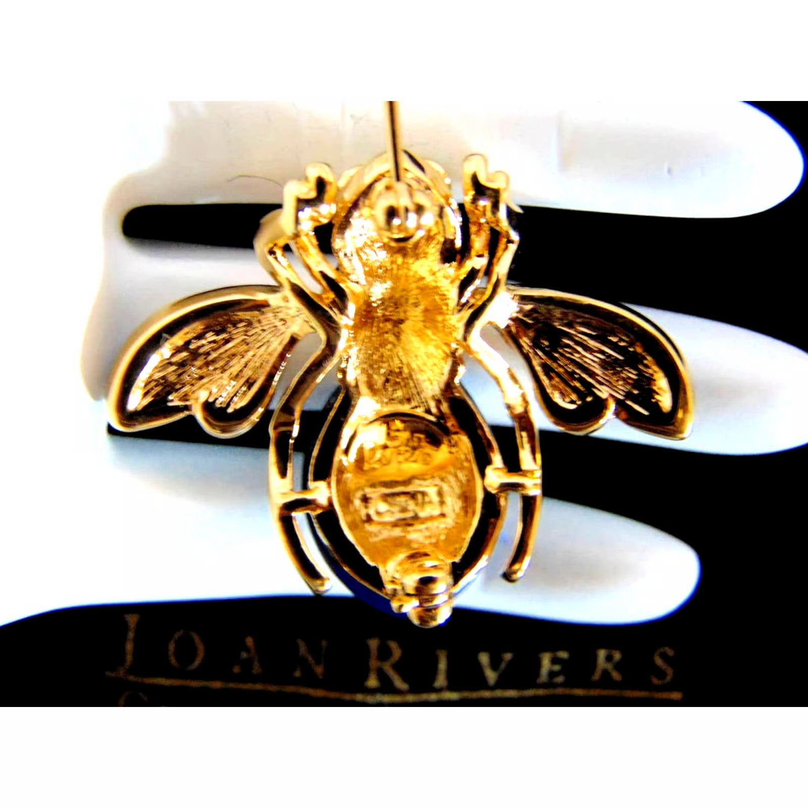 VTG Joan Rivers Blue Crystal COSMIC BEE PIN Brooch Enameled Gold Green Eyes