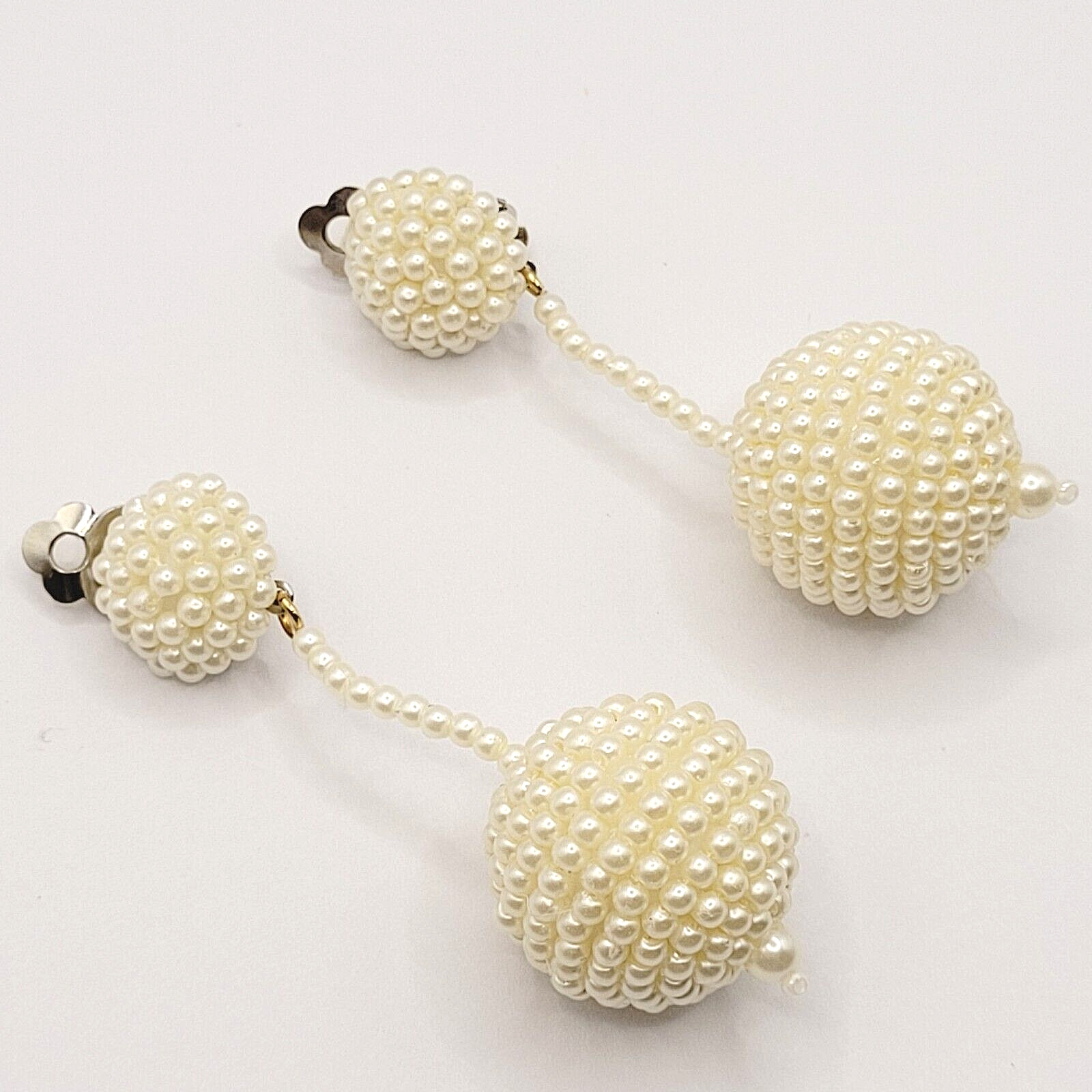 Unique Ball Drop Dangle with Faux Pearl Long Beaded Costume Clip On Earrings