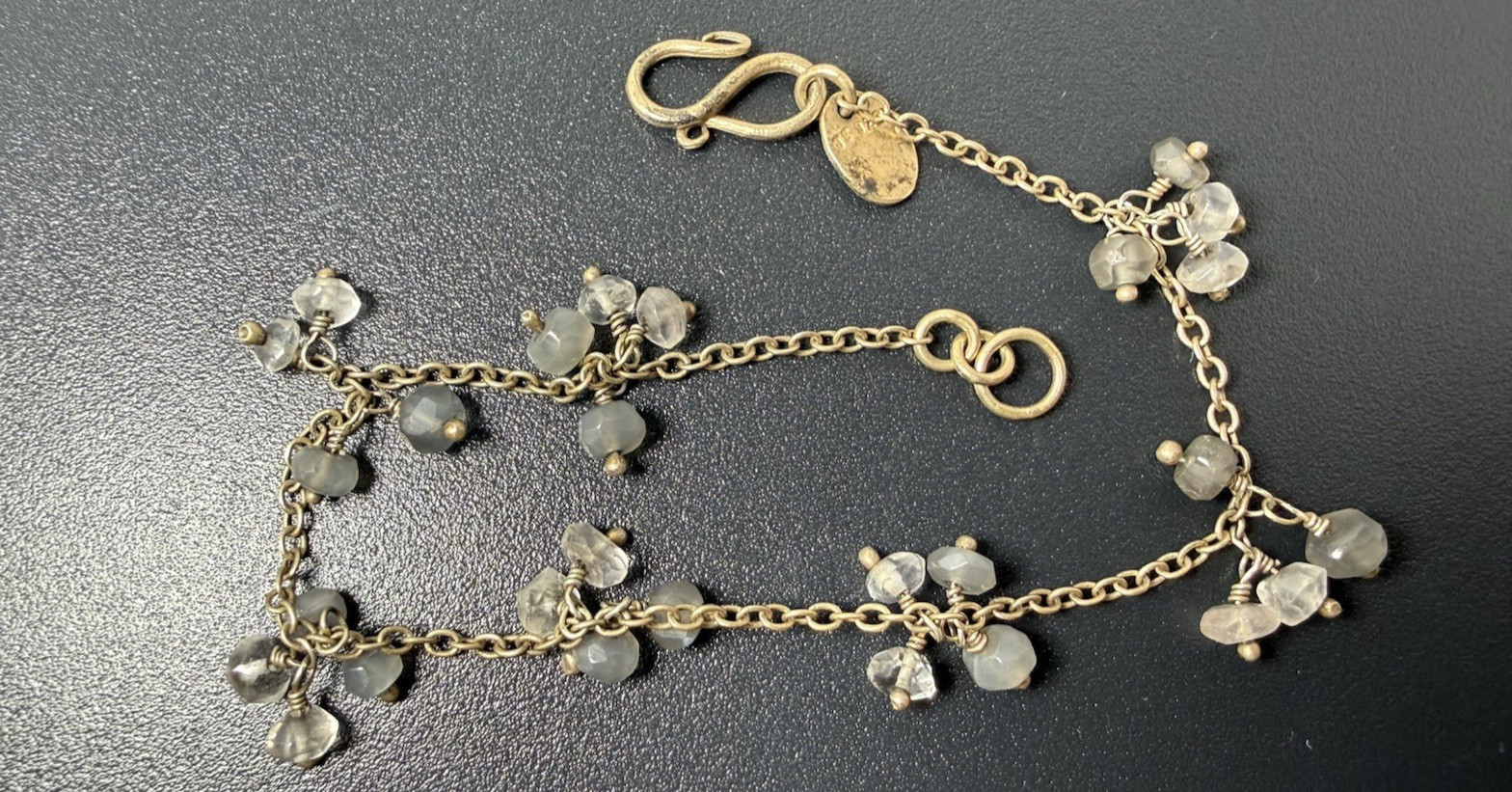 4.33g Sterling Silver Vintage Station Charm Curb Chain Bracelet 925 Beaded 7.5in