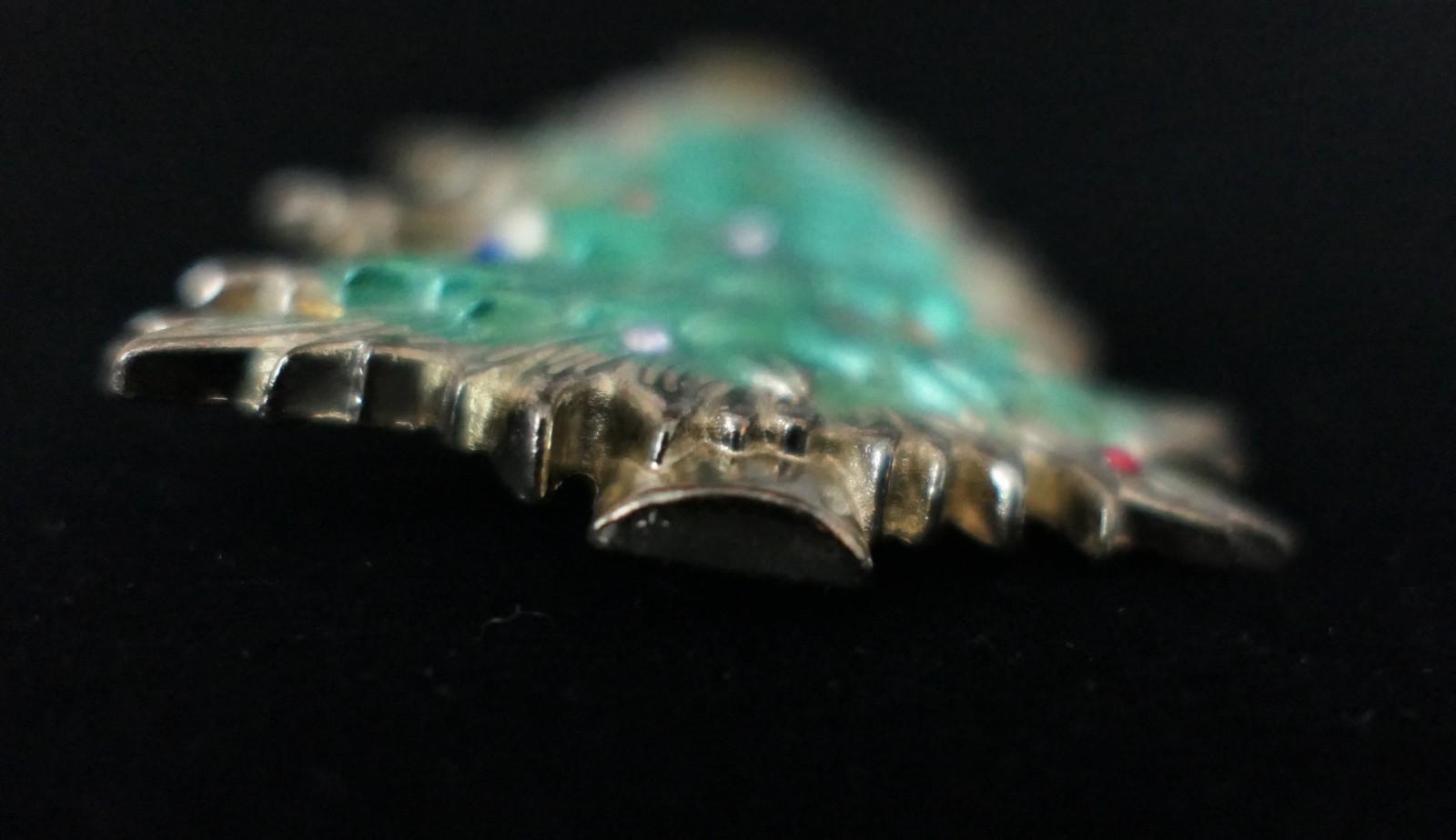 Vintage Gold Wash Christmas Tree Brooch Enamel Multi-Colored Rhinestones Signed
