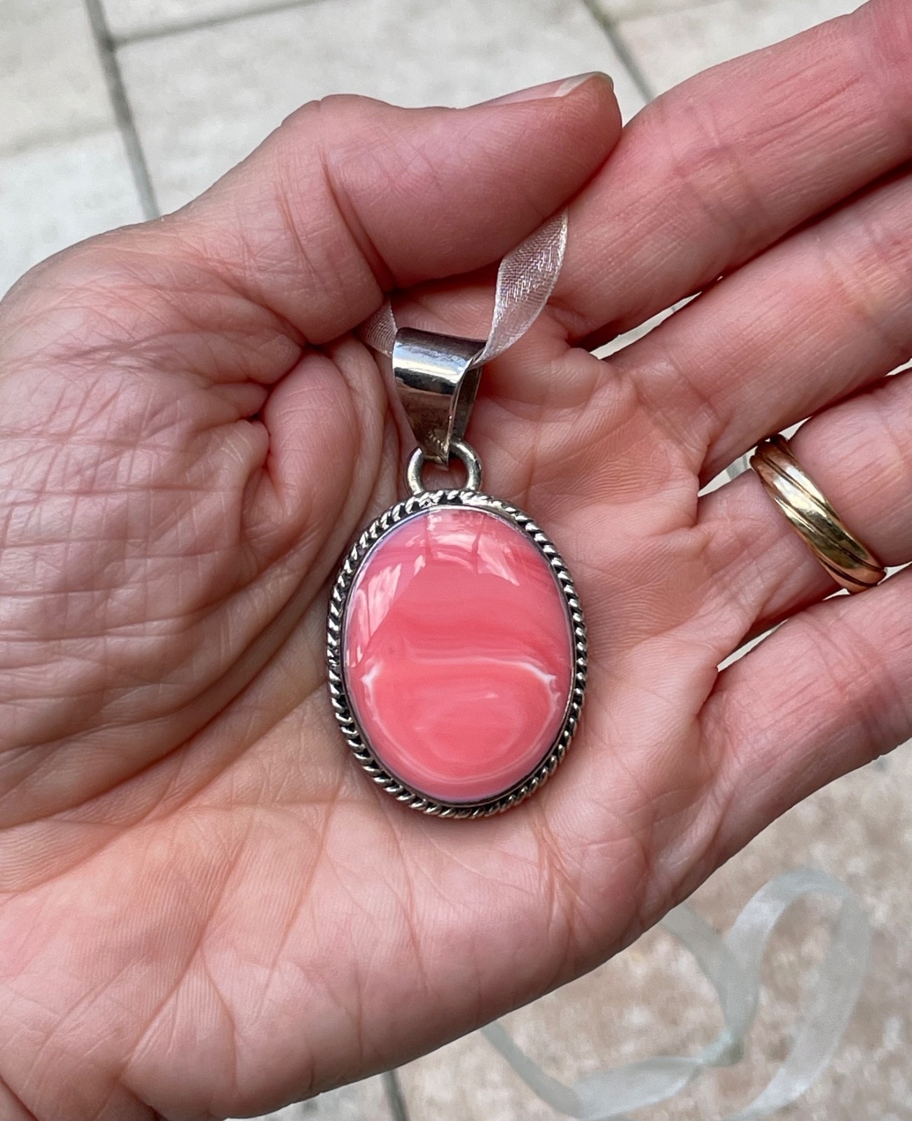 🎥 2″ Beach Peach Pink Spiny Oyster Sterling Silver Mexico Pendant Orange Vtg