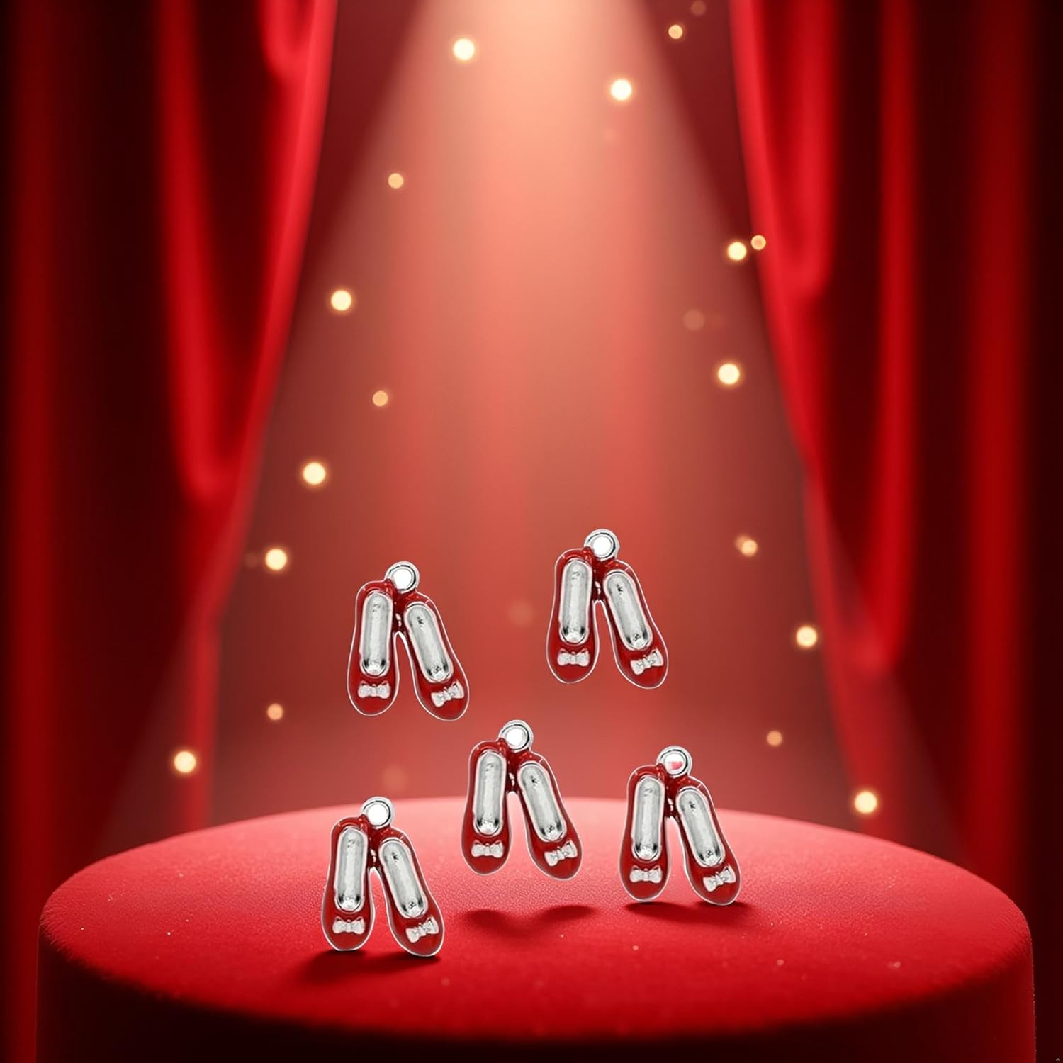 5 Pcs Red Shoe Charms – Silver Alloy Tone Enamel Beading Supplies