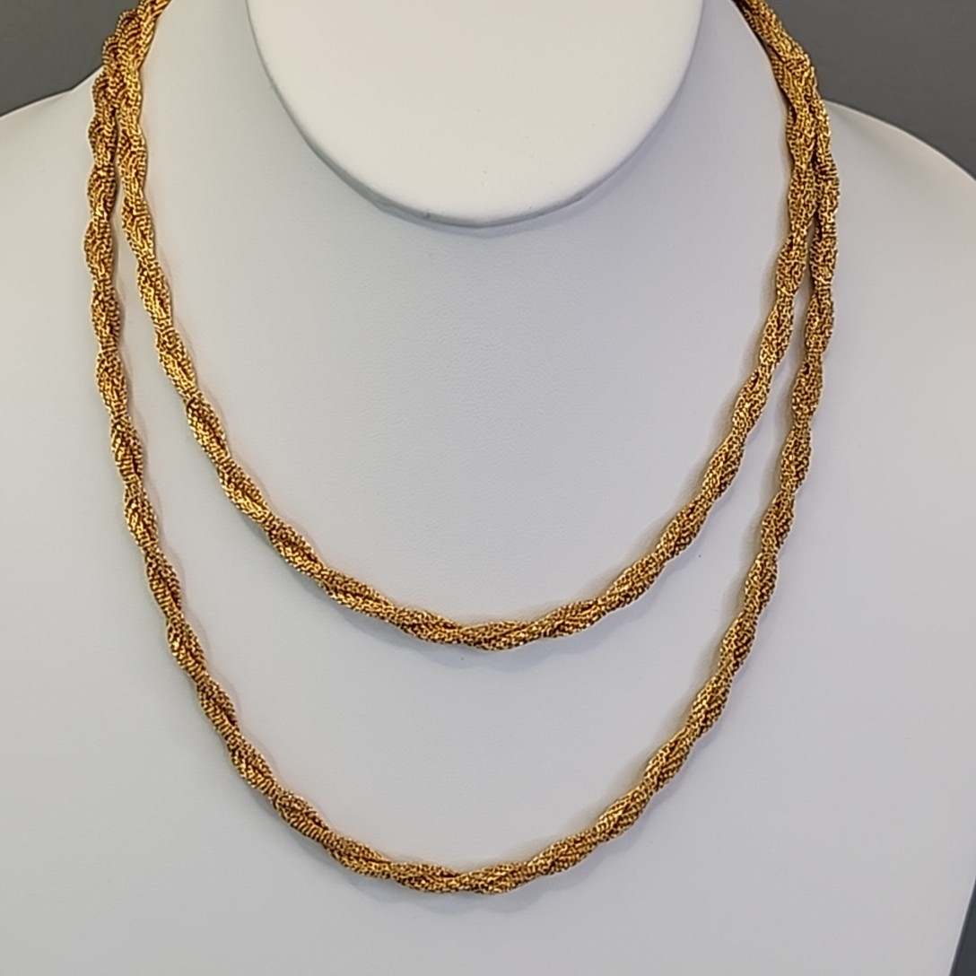 Vintage Mesh Tube Chain Necklace Twist Gold Tone 37″