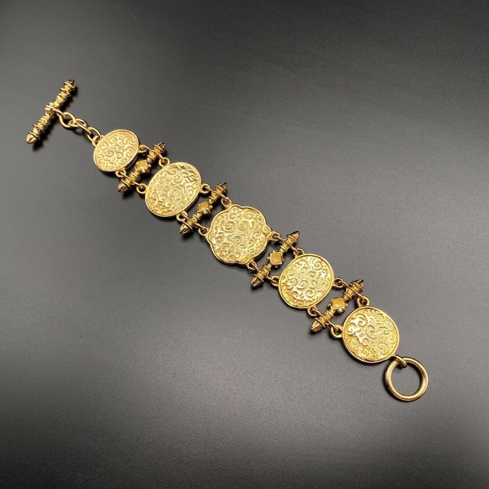 Vintage Greek Roman Storyteller Gold Wash Sterling Silver Link Bracelet 7″