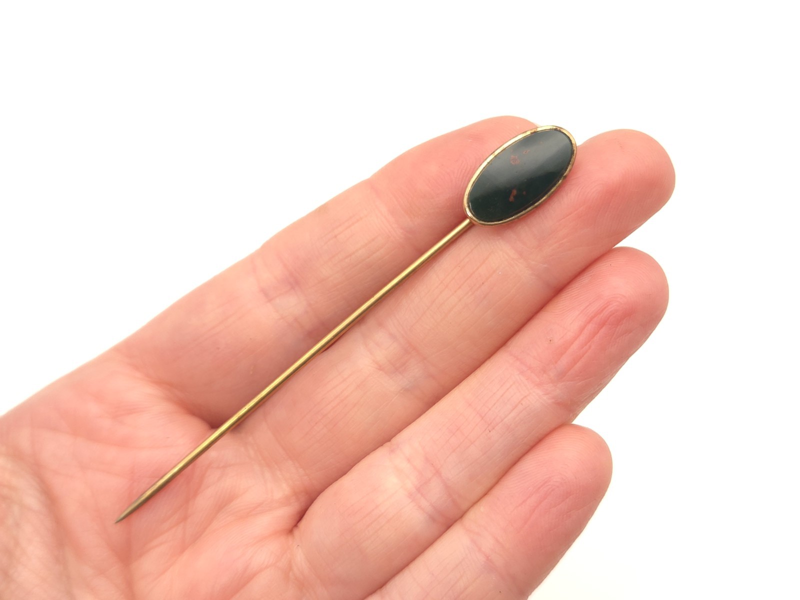 Vintage Antique Art Deco Solid 10K Gold & GF Bloodstone EIF CO Stick Hat Pin