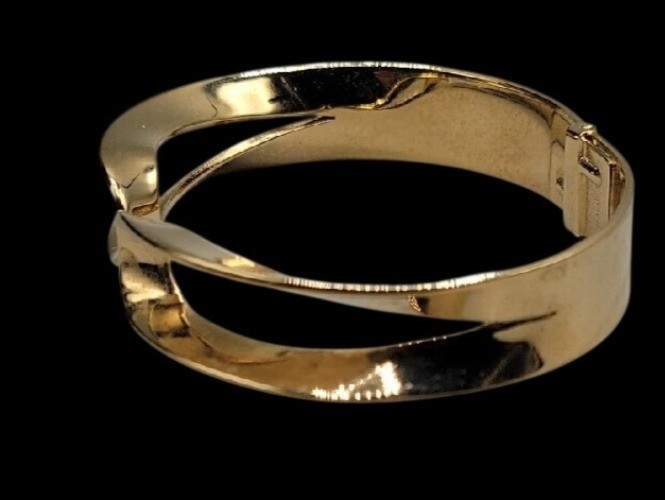 Vintage Crown Trifari Hinged Cuff Bracelet Gold Tone Modern Open Design 1960s
