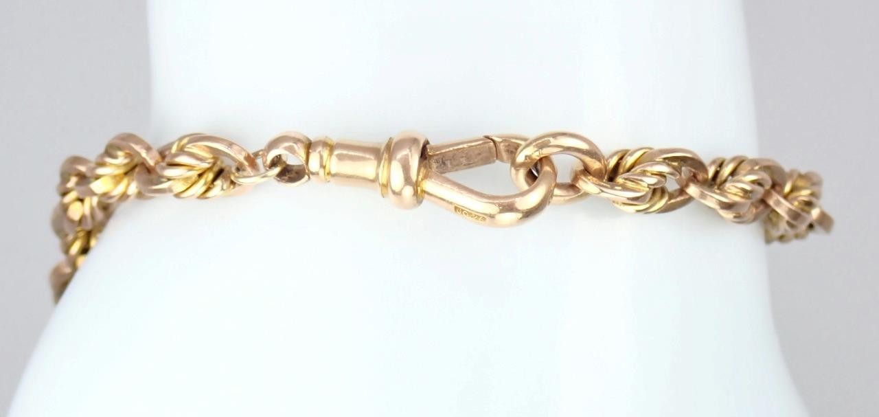 Pretty Antique Art Deco Solid 9K Rose Gold Belcher Chain Bracelet Dog Clip 21.6g