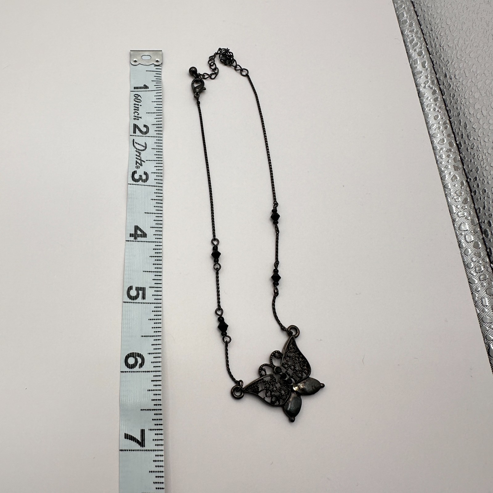 Vintage Y2K Rhinestone Filigree Butterfly Pendant Necklace Statement Jewelry