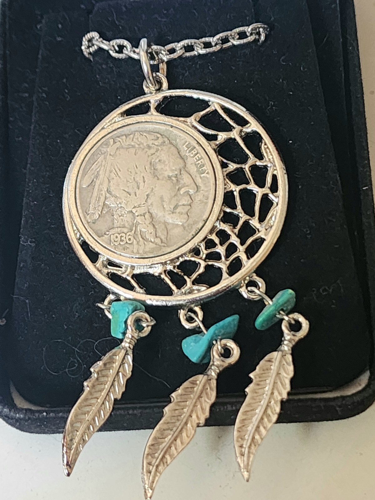 Vintage American Historic Society 1936 Buffalo Nickel Pendant Necklace COA NIB