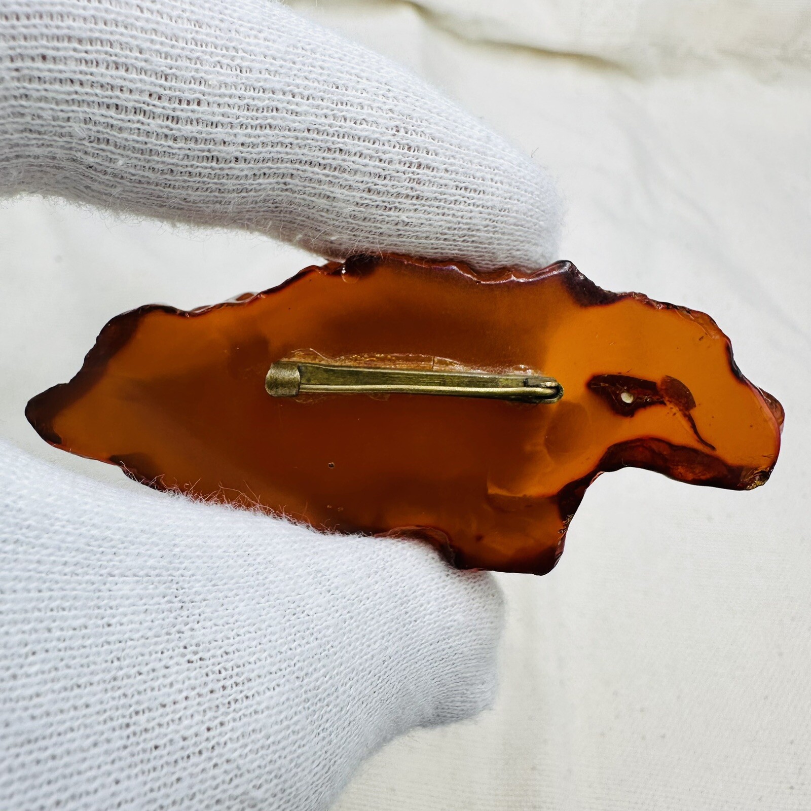 Vintage Genuine Baltic Amber Cognac Brooch USSR 1960s
