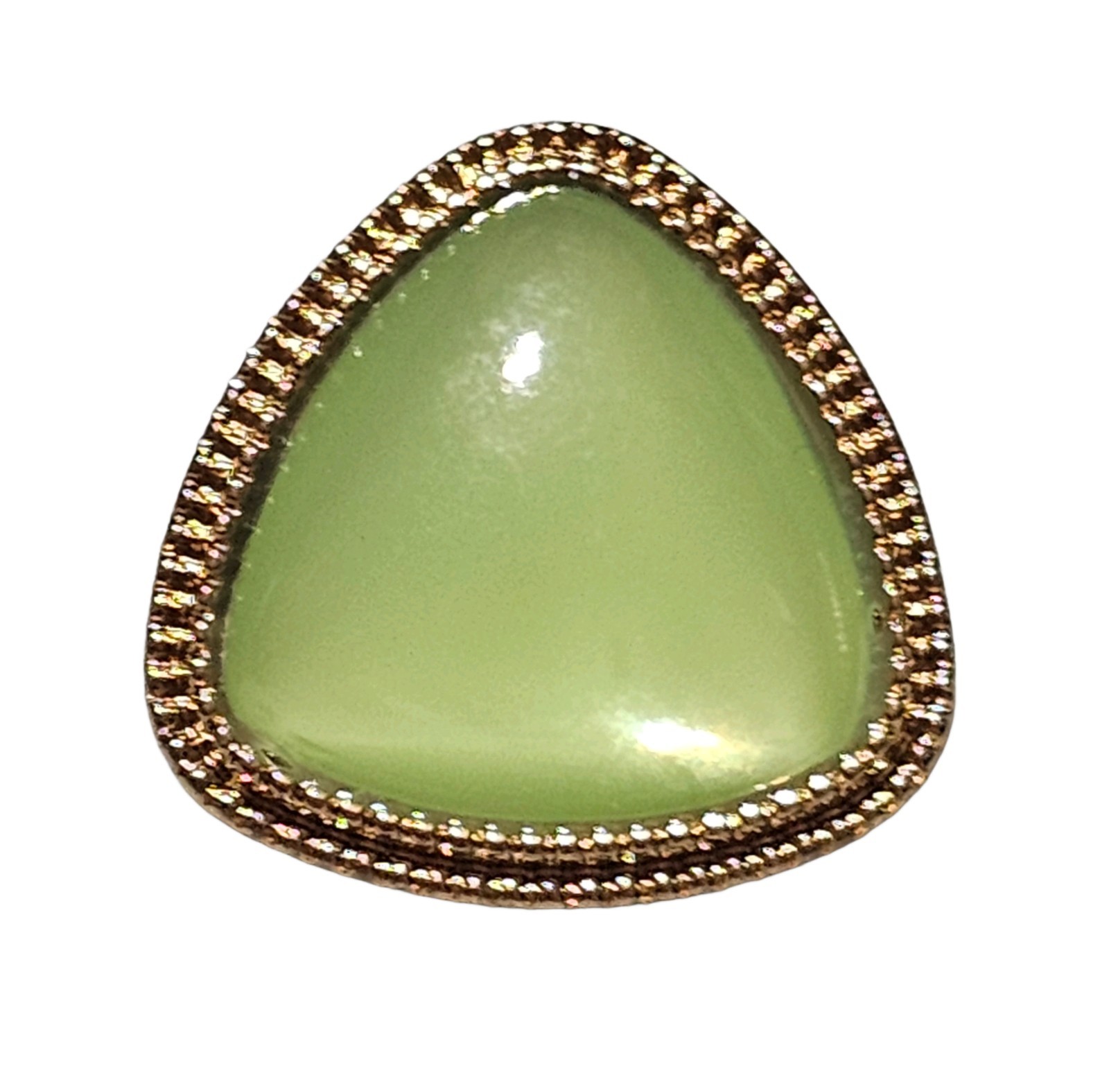 Vintage Retro Green Trillion Cabochon Stud Earrings Gold Tone Textured Border