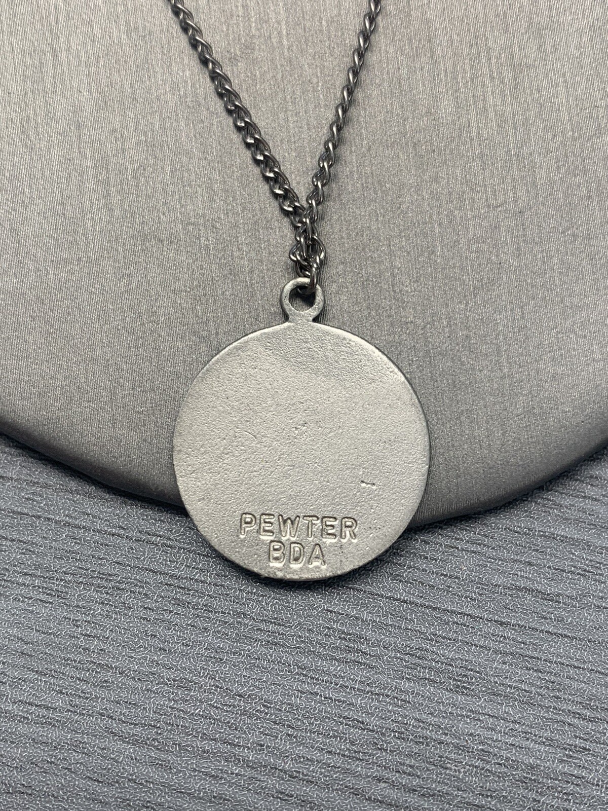 Vintage Pewter BDA Judaic Star Of David Engraved Pendant Necklace 18”