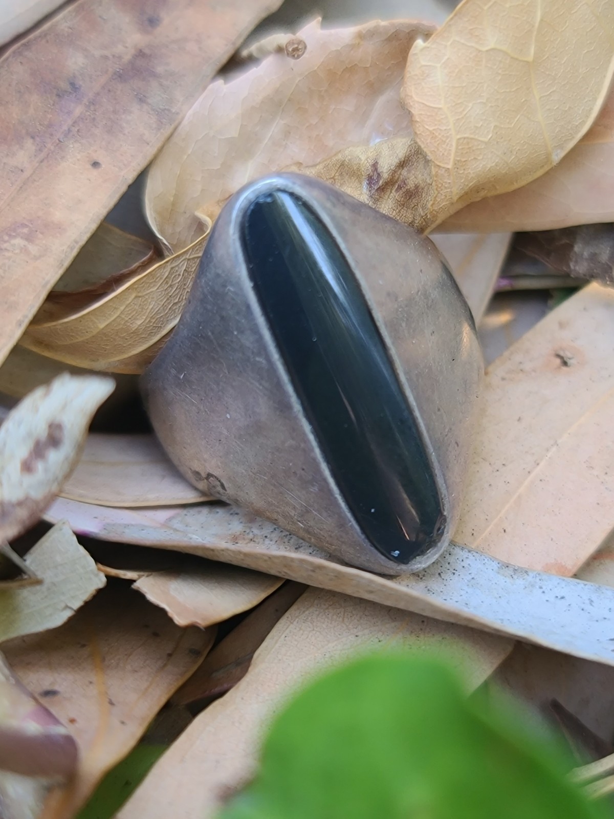 Vtg Sterling 925 Solid Silver Black Onyx Modernist Taxco MEX Ring 8.25sz Signed