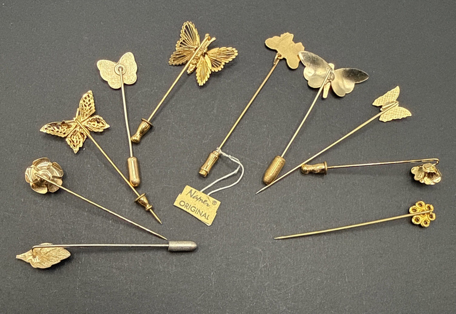 Lot Of Gold Tone Stick Pins – Butterflies Flower Garden Cloisonné One Monet B7