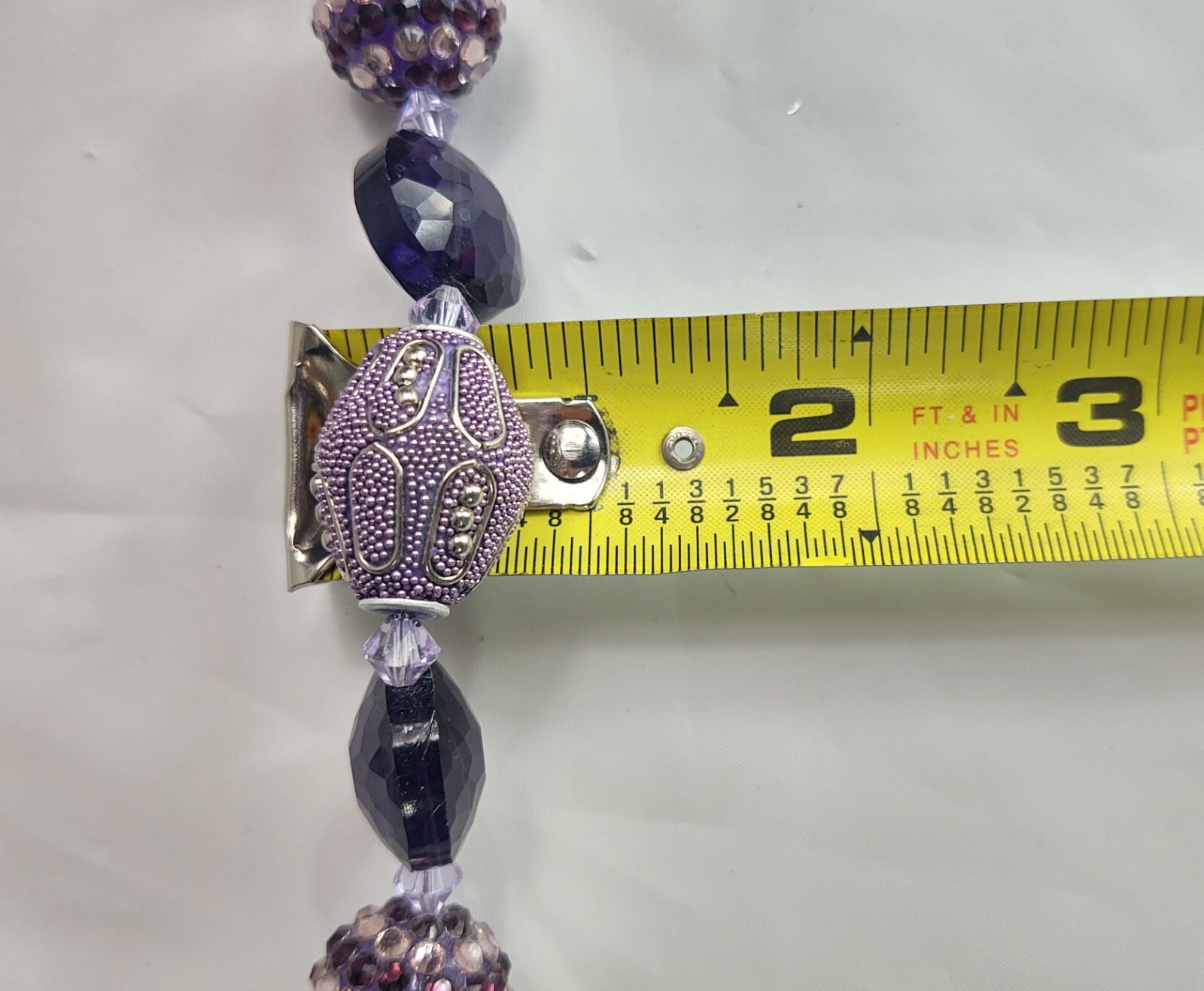 Vintage Beaded Necklace Silver Tone Purple Beads Crystals Toggle Closure Jewelry