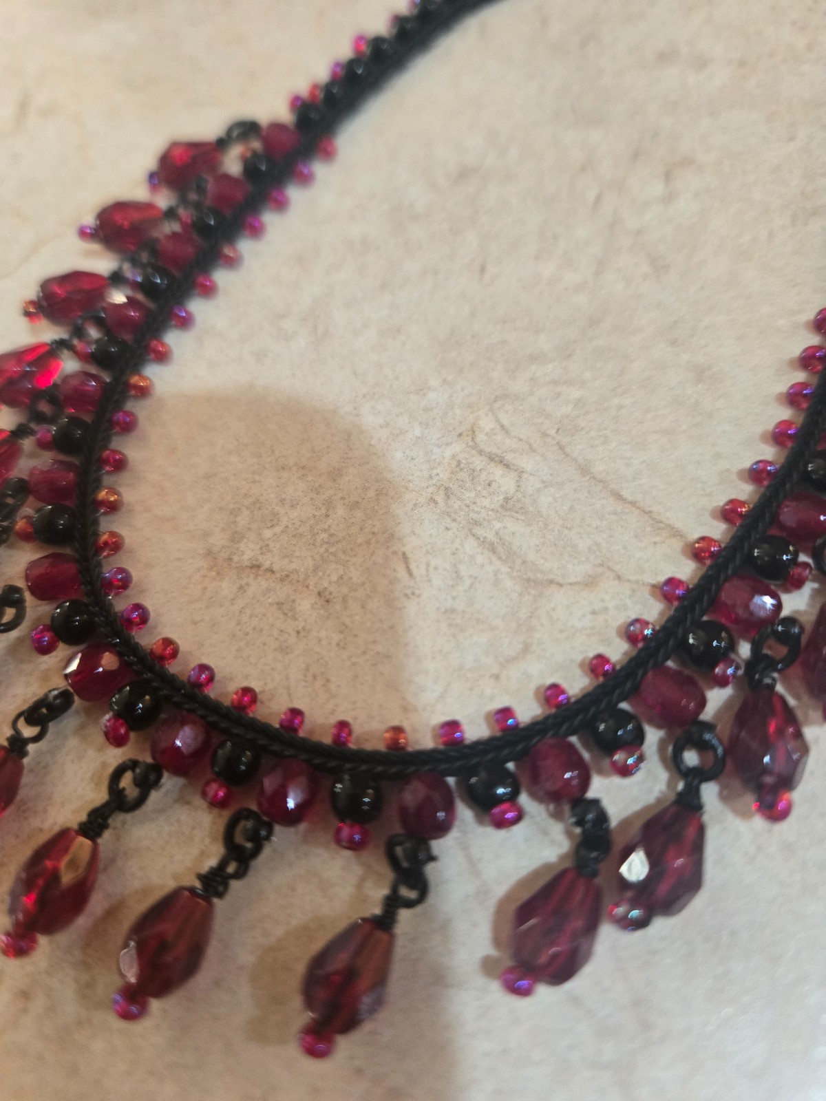 REDUCED Vintage-style 1928 Co. Red Iridescent Beaded Choker Necklace 18”