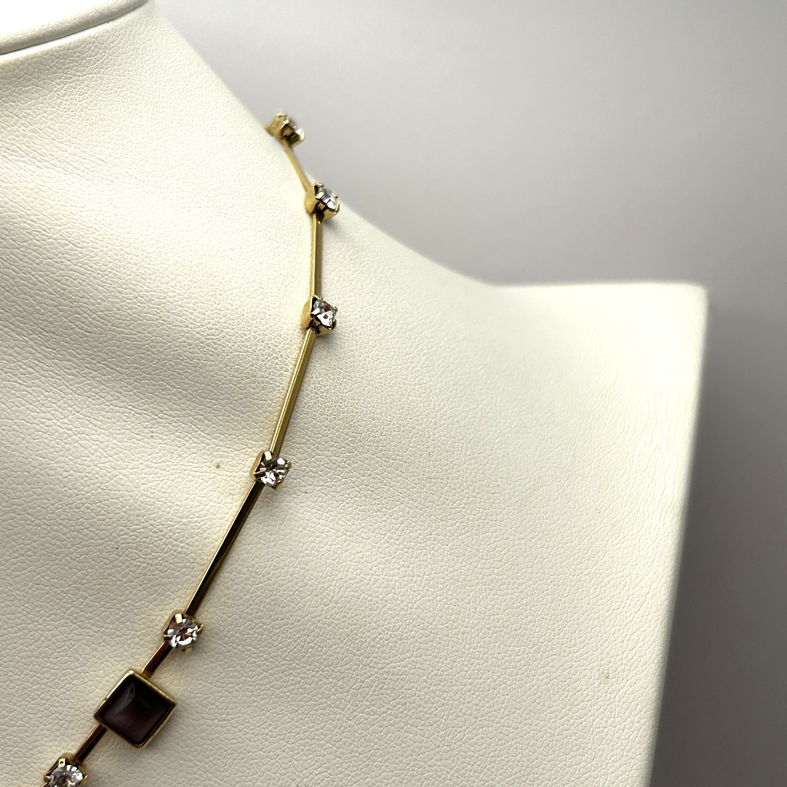 Vintage Marvella Square Glass Rhinestone Necklace with Original Tags